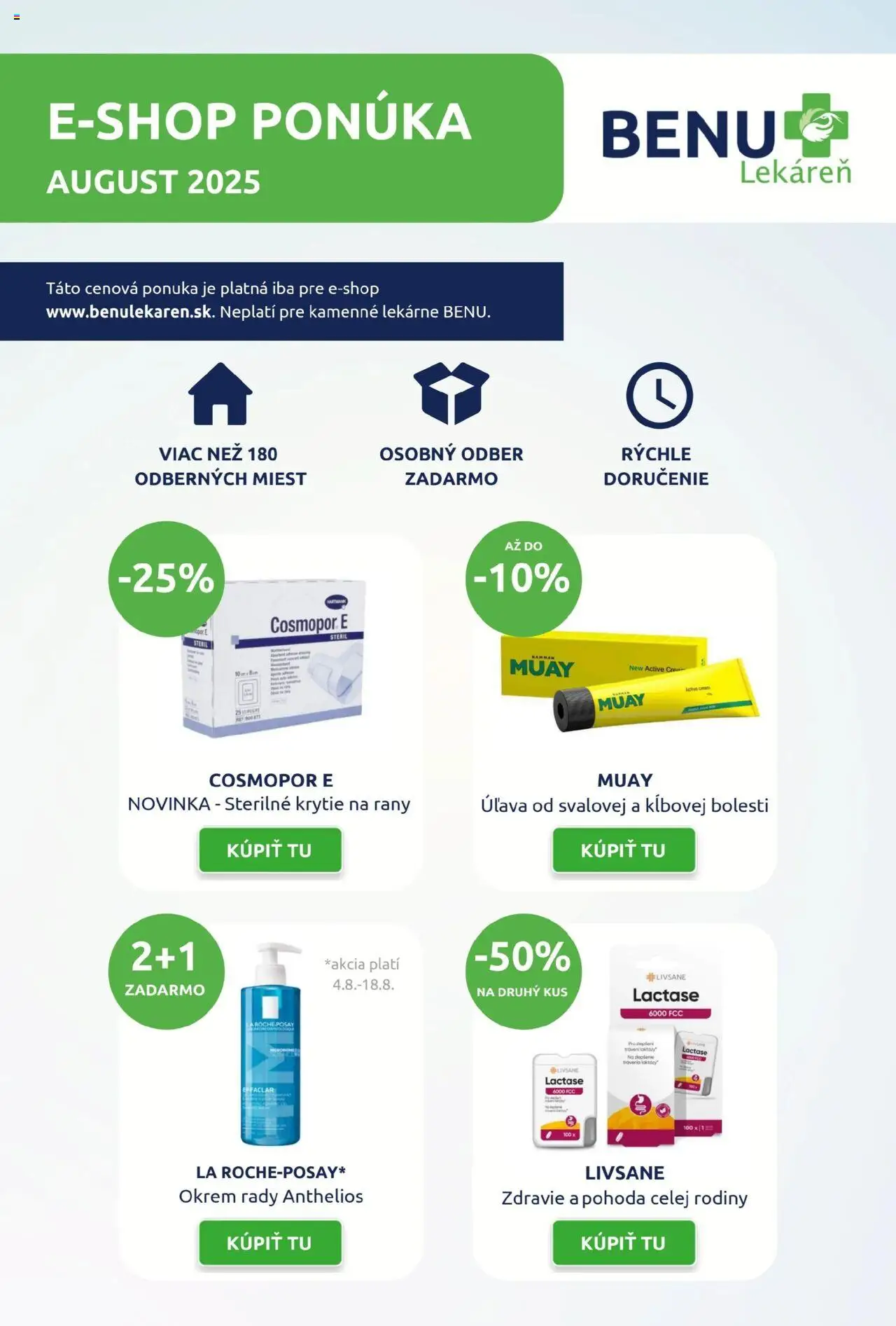 BENU Lekáreň Leták pre E-shop (01.08. - 31.08.2025) - Akčná ponuka