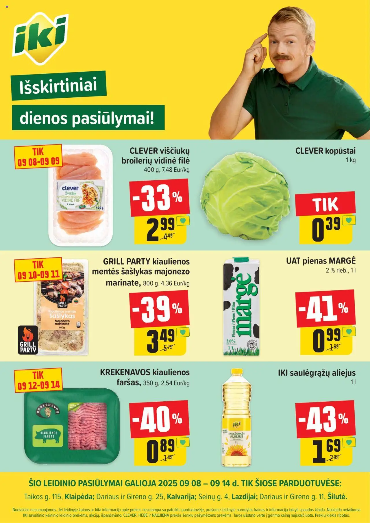 IKI leidinys galioja nuo 2025.09.08 – puslapio numeris 1 - Pienas, Aliejus, Kopūstai, Kiaulienos