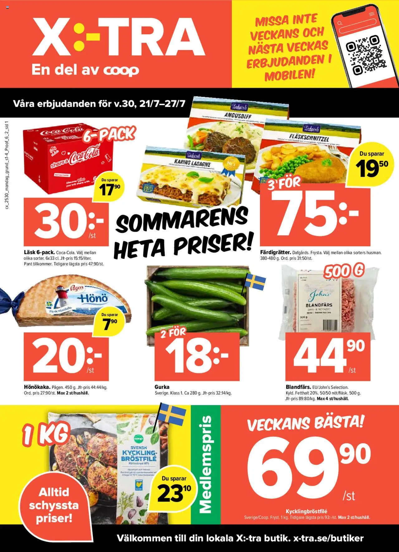 Aktuella reklamblad Coop X:-TRA är giltig 21/07 2025 > Veckans Erbjudanden gäller från 21/07/2025 till 27/07/2025 sidnummer 1