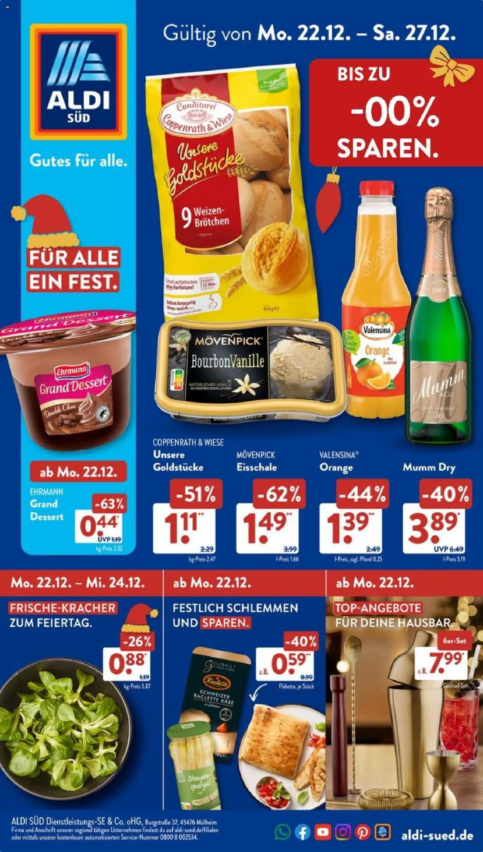 Vorschau von dem Prospekt des Geschäftes Aldi Süd, gültig ab dem 22.12.2025 - Raclette, Käse, Spargel, Valensina, Ehrmann grand dessert