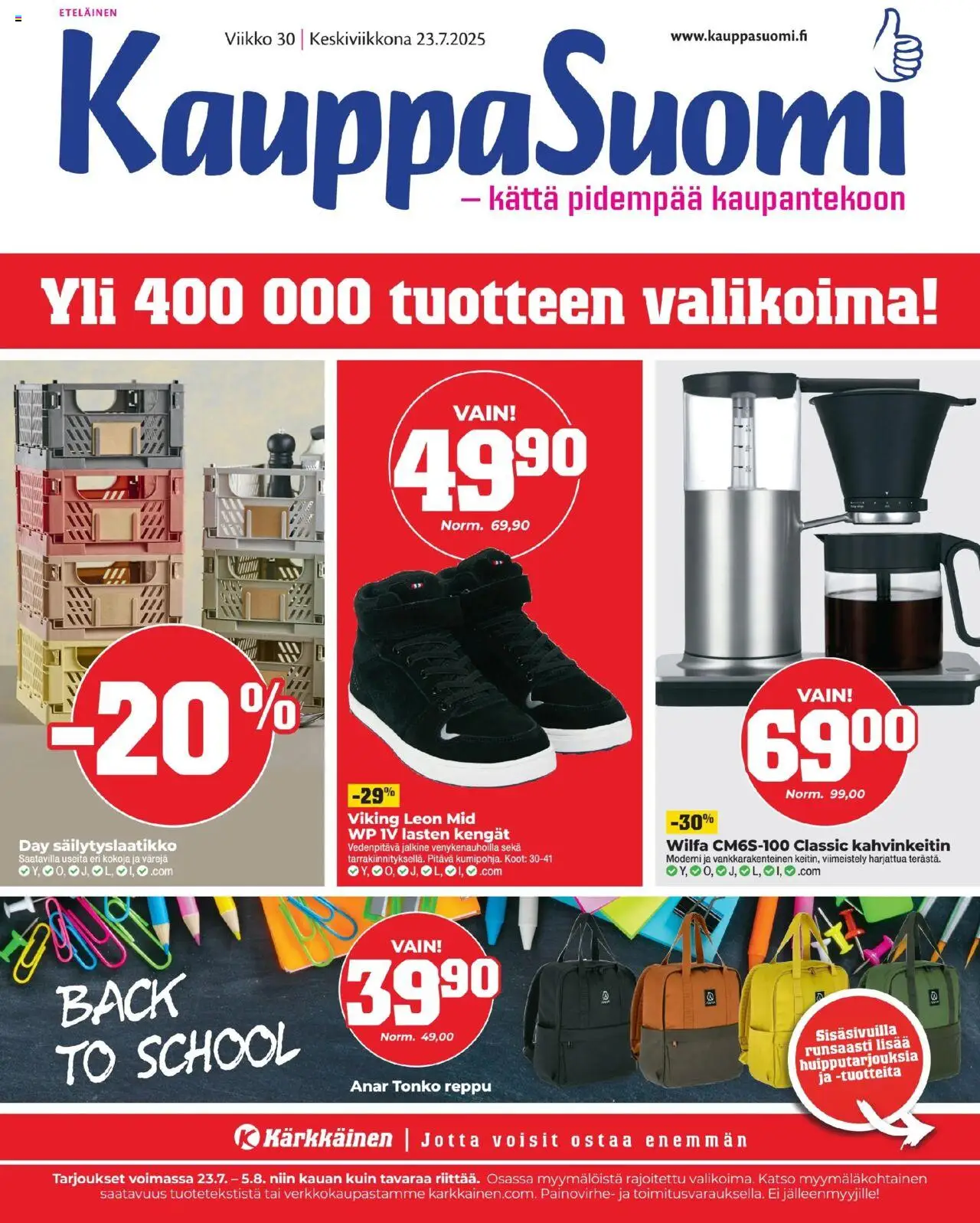 Kärkkäinen-kaupan KauppaSuomi Eteläinen painos voimassa 23/07/2025 - Sivulla 1 - Reppu, Kahvinkeitin