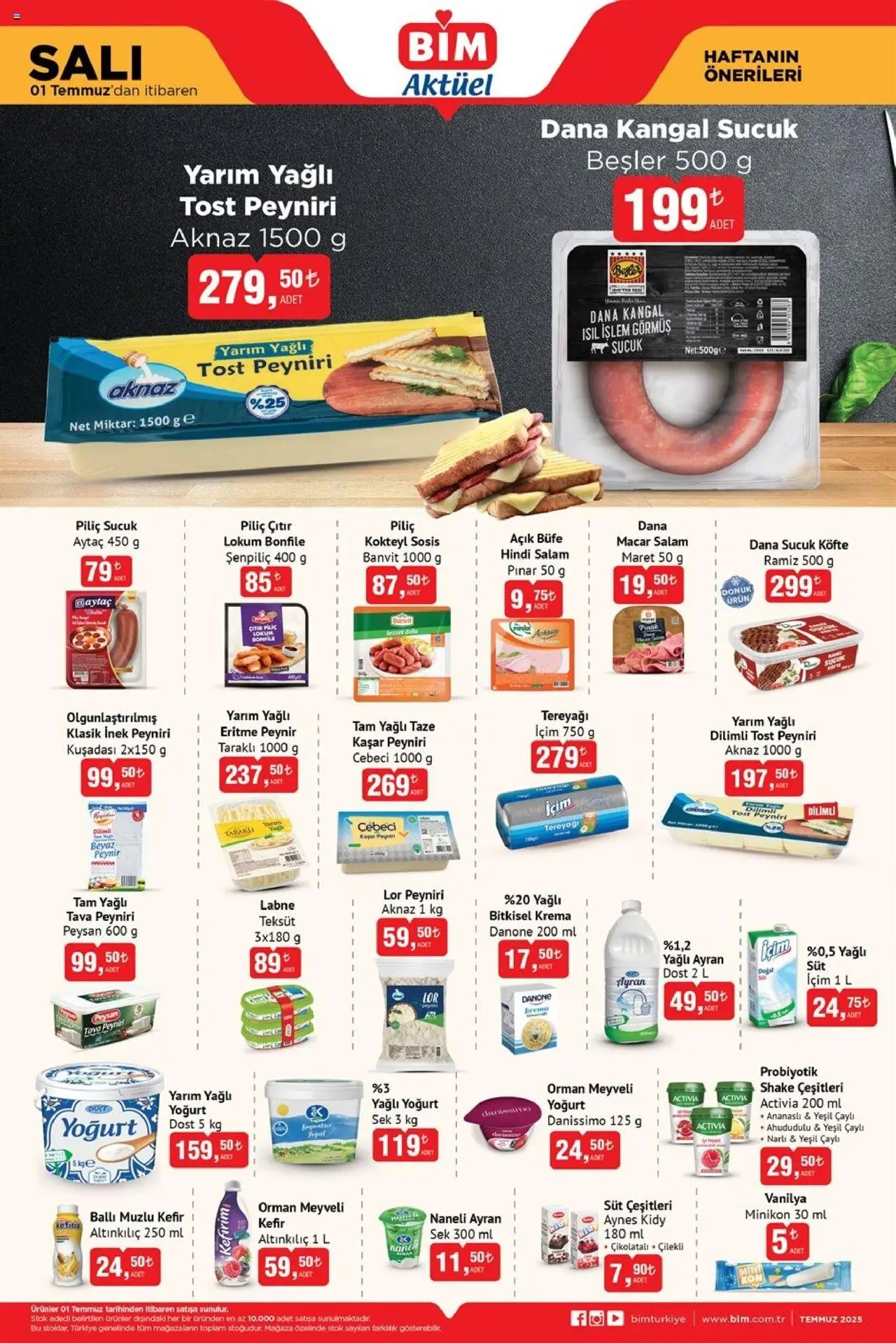 BİM Katalog bu hafta (01 Temmuz 2025) - Aktüel Broşür - Sayfa numarası 1 - Süt, Peynir, Yoğurt, Salam, Sucuk, Kefir, Bonfile, Yağlı lor