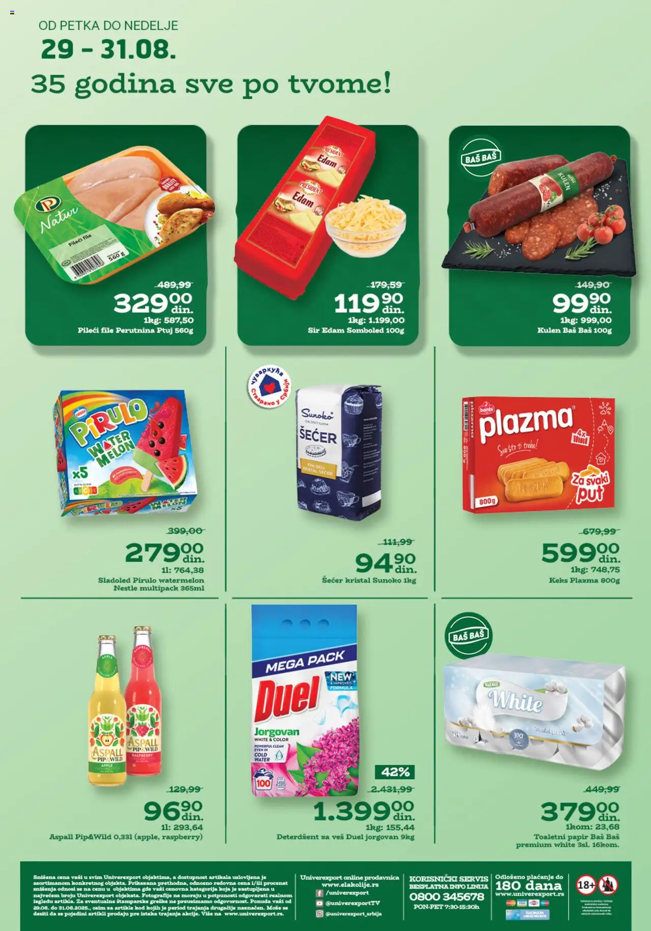 Univerexport katalog važi od 29.08.2025 - stranica 1 - Sladoled, Perutnina Ptuj, Sto, Kulen, Sir, Pileći file, Šećer kristal, Kristal šećer