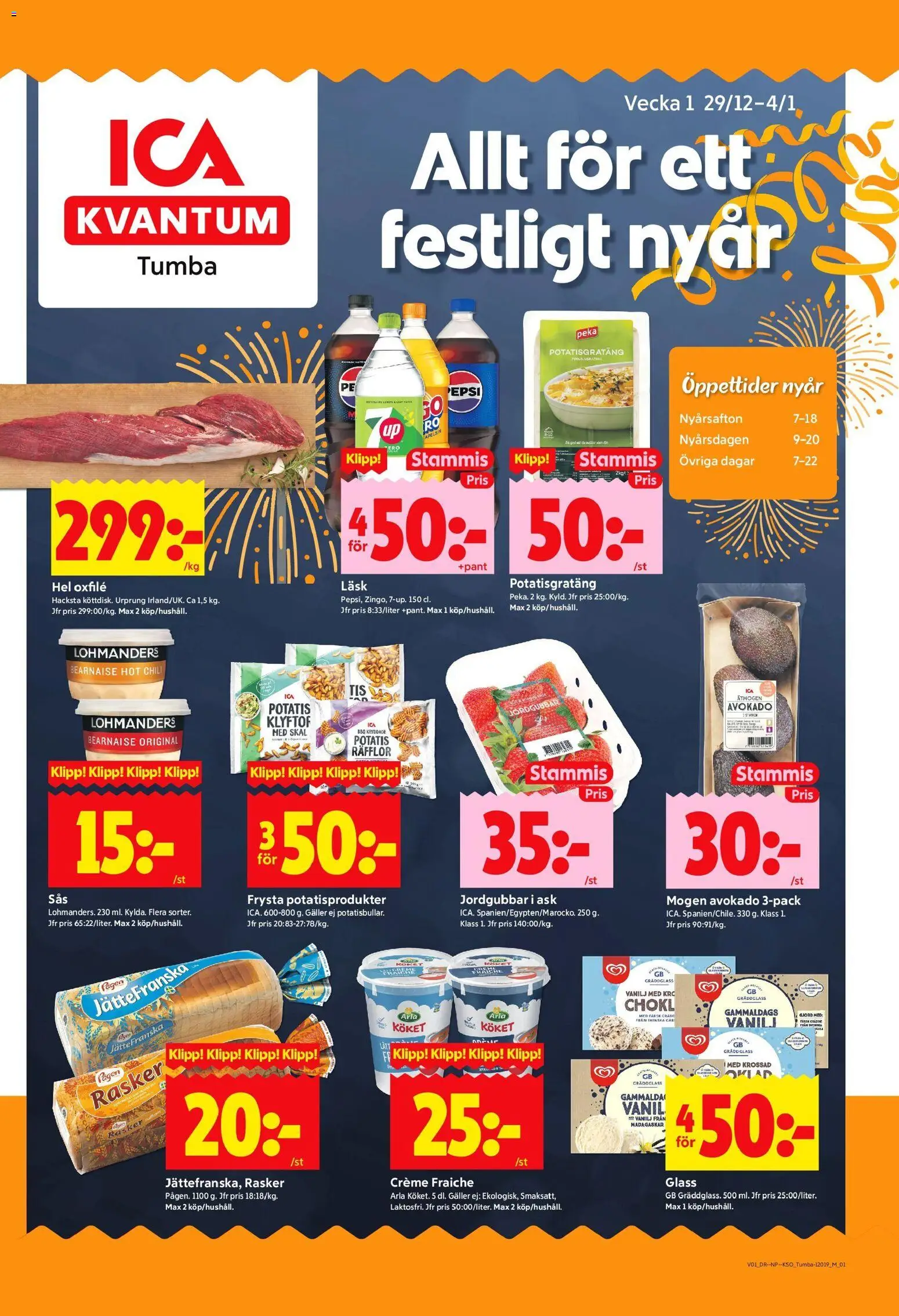Förhandsgranska reklamblad Tumba från butik ICA Kvantum gäller från 30/12/2025 - Glass, Creme fraiche, Chili, Potatis, Avokado, Jordgubbar, Vanilj, Oxfilé