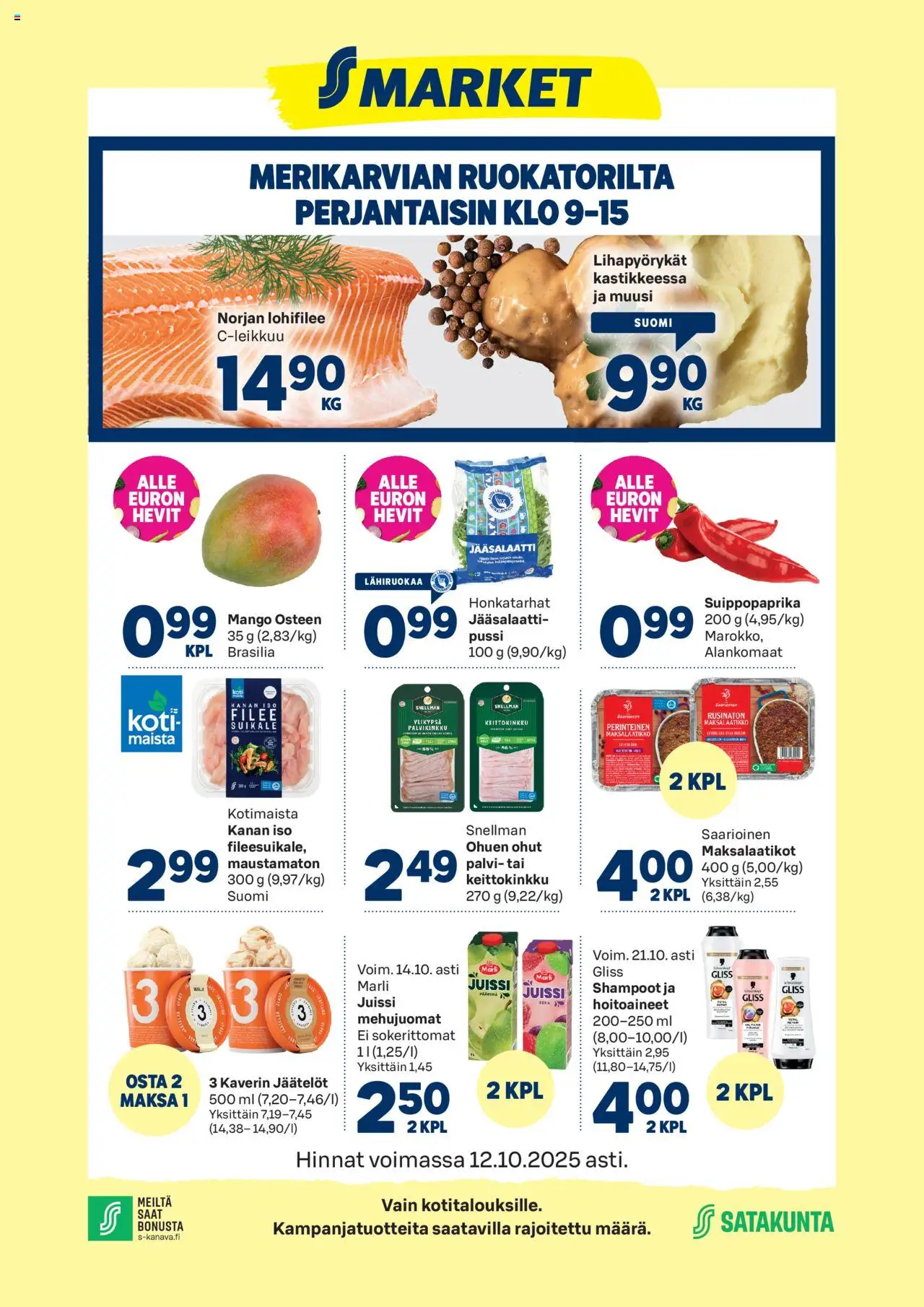 S-market-kaupan Merikarvia voimassa 08/10/2025 - Sivulla 1 - Mango, Shampoo
