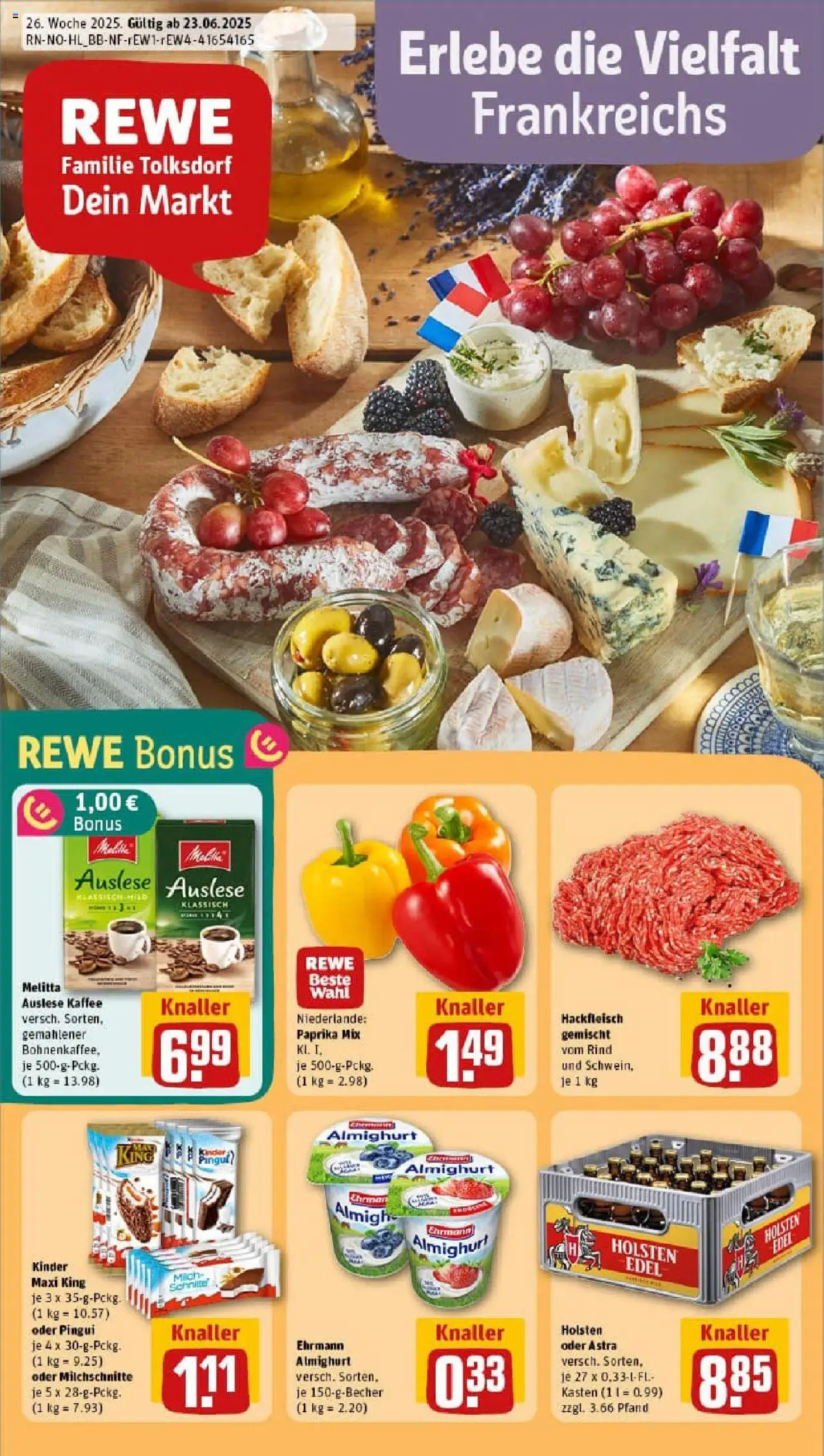 REWE Prospekt ab 22.06.2025 nächste Woche - Prospekt Kappeln - Kaffee, Hackfleisch, Paprika, Astra, Melitta, Holsten, Ehrmann almighurt
