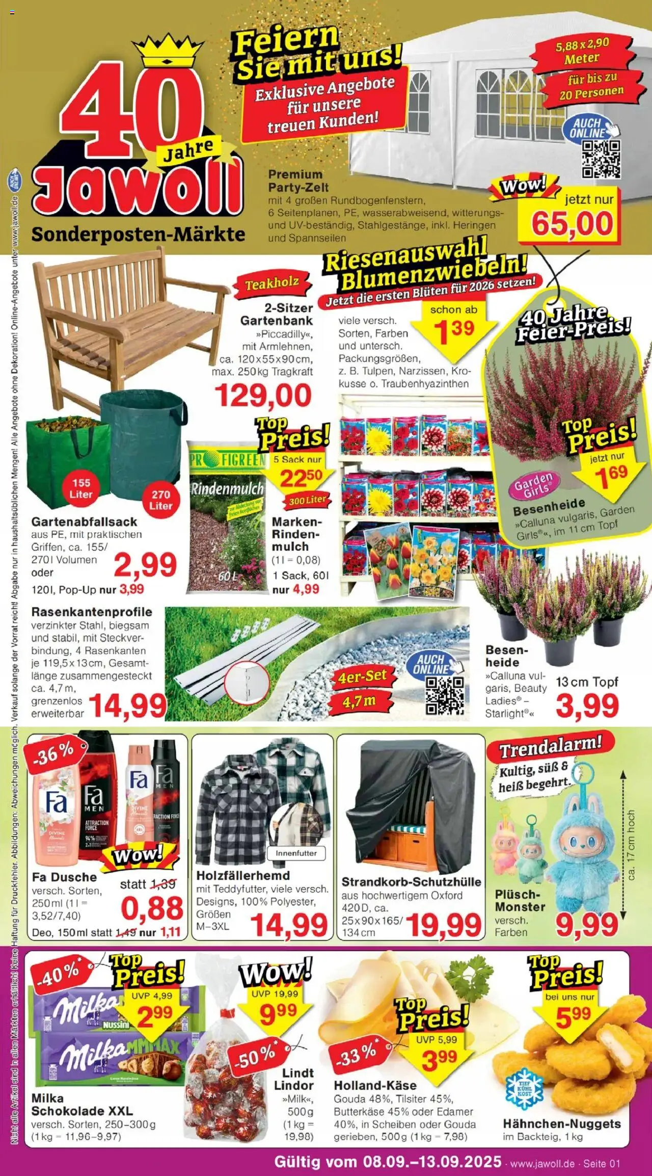 Jawoll Prospekt (vom 08.09.2025 - 13.09.2025) - Schokolade, Lindt, Monster, Rindenmulch, Dusche, Gouda, Edamer, Lindor