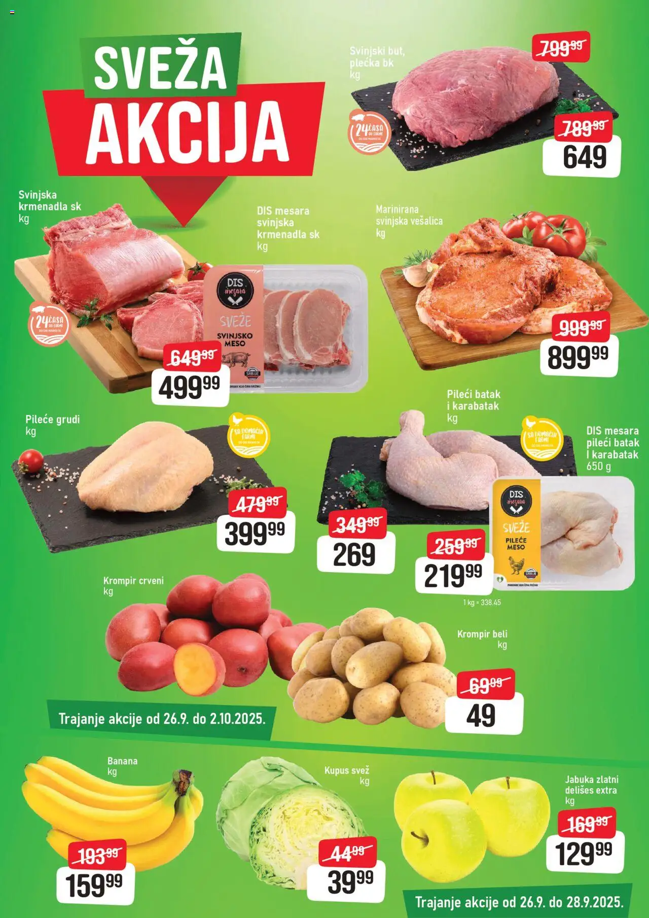 Super DIS katalog važi od 26.09.2025 - stranica 1 - Banana, Krompir, Meso, Krmenadla, Svinjsko meso, Svinjska krmenadla, Pileći batak, Pileće grudi