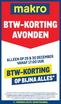 Voorbeeld van BTW-korting avond van winkel Makro geldig vanaf 29-12-2025