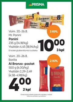 Kaupan Prisma Tarjoukset panini pasta esikatselu, voimassa 20/08/2025