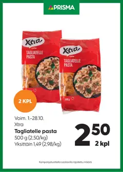 Kaupan Prisma Tarjoukset Xtra Tagliatelle pasta esikatselu, voimassa 01/10/2025