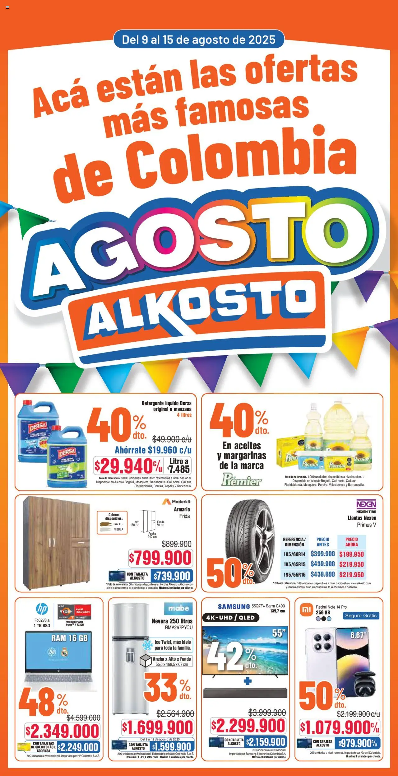 Alkosto Folleto > 09/08 - 15/08/2025 > Ofertas - Té, Nevera, Armario, Manzana, Hielo, Detergente, Detergente líquido