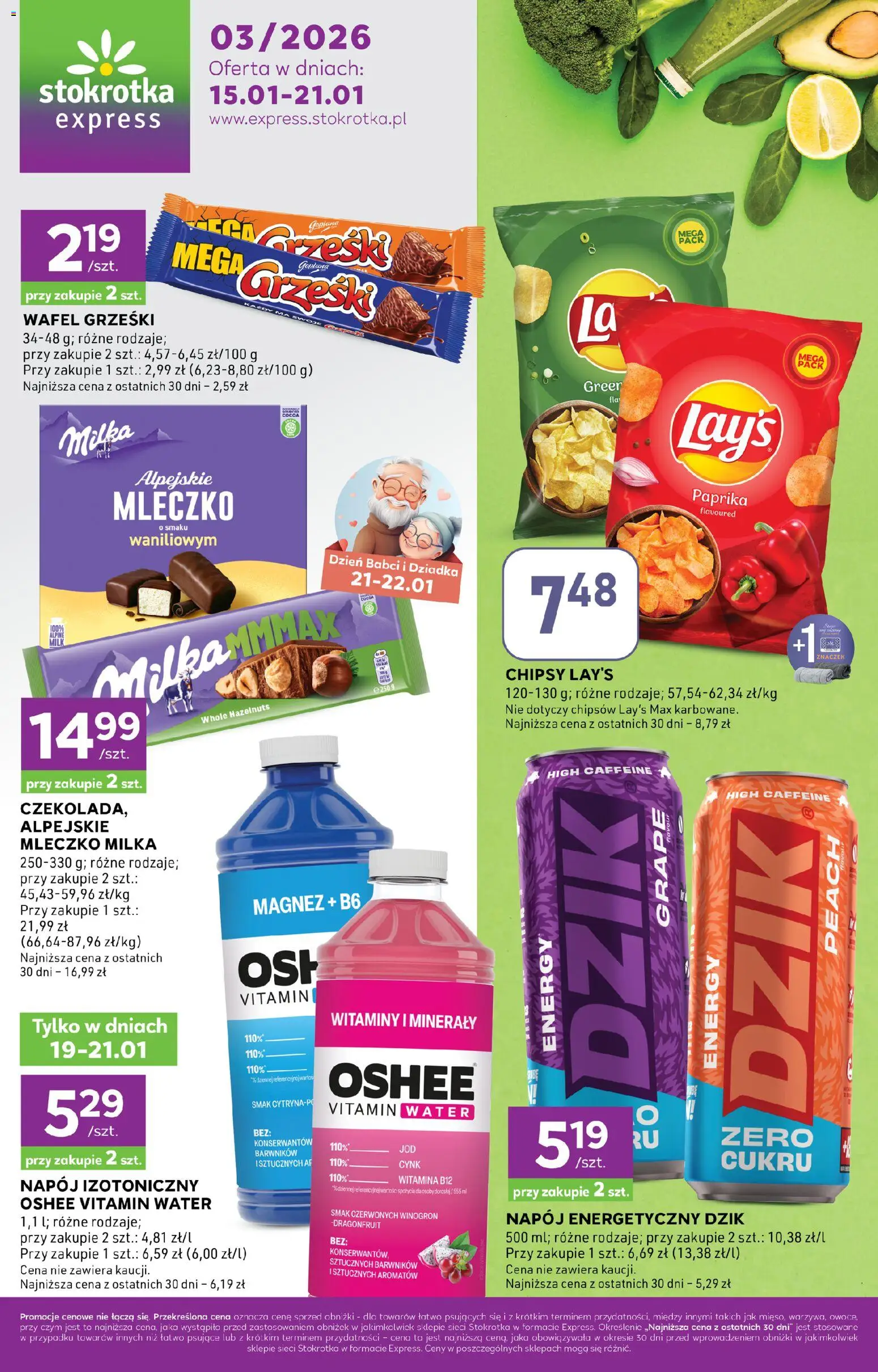Pogląd gazetki "Express" ze sklepu Stokrotka ważnej od 15.01.2026 - Stokrotka, Oshee, Chipsy, Milka, Napój energetyczny
