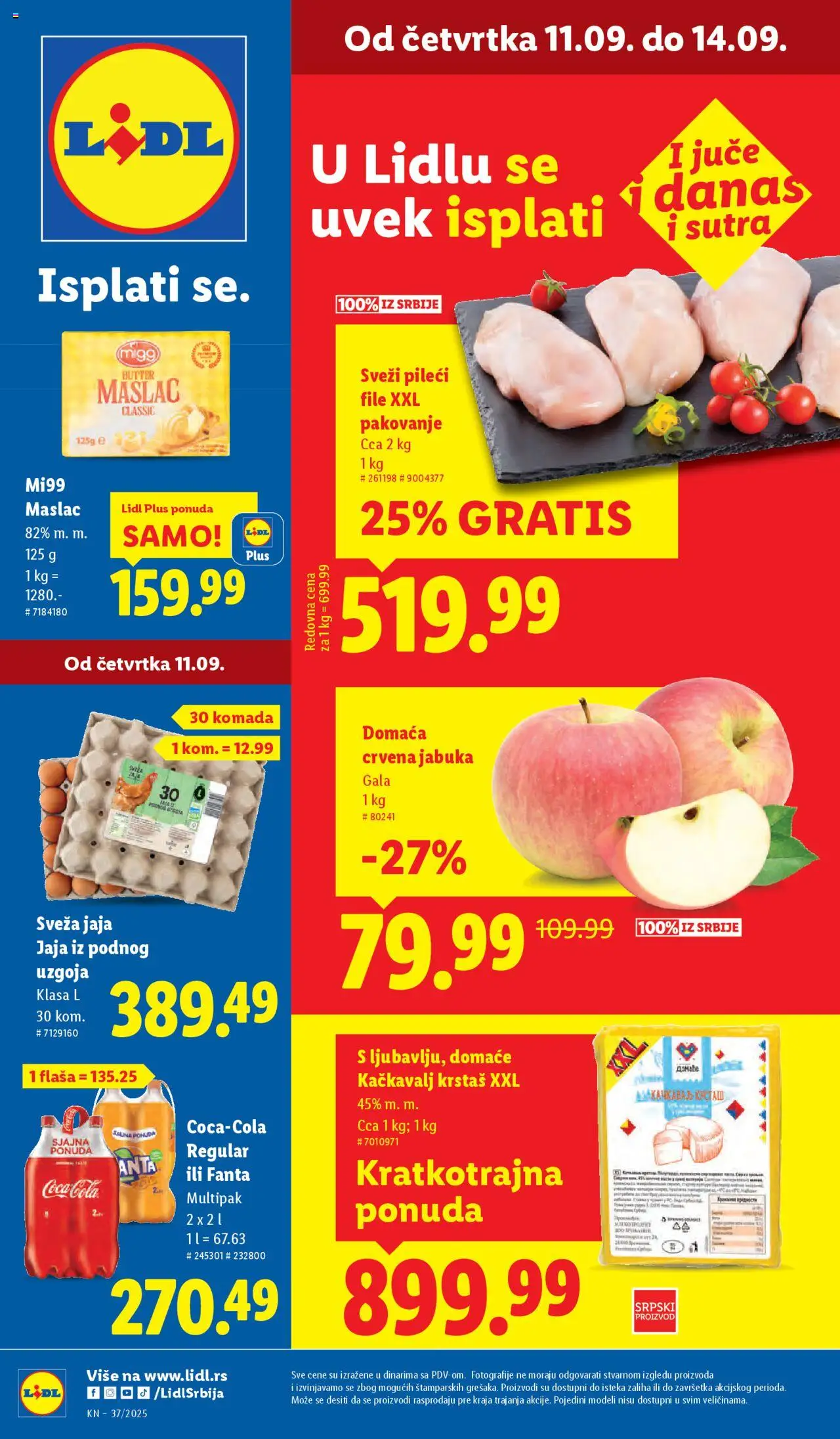 Pregled Lidl kataloga - važi od 11.09.2025 - Maslac, Kačkavalj, Fanta, Jaja, Pileći file, Pakovanje