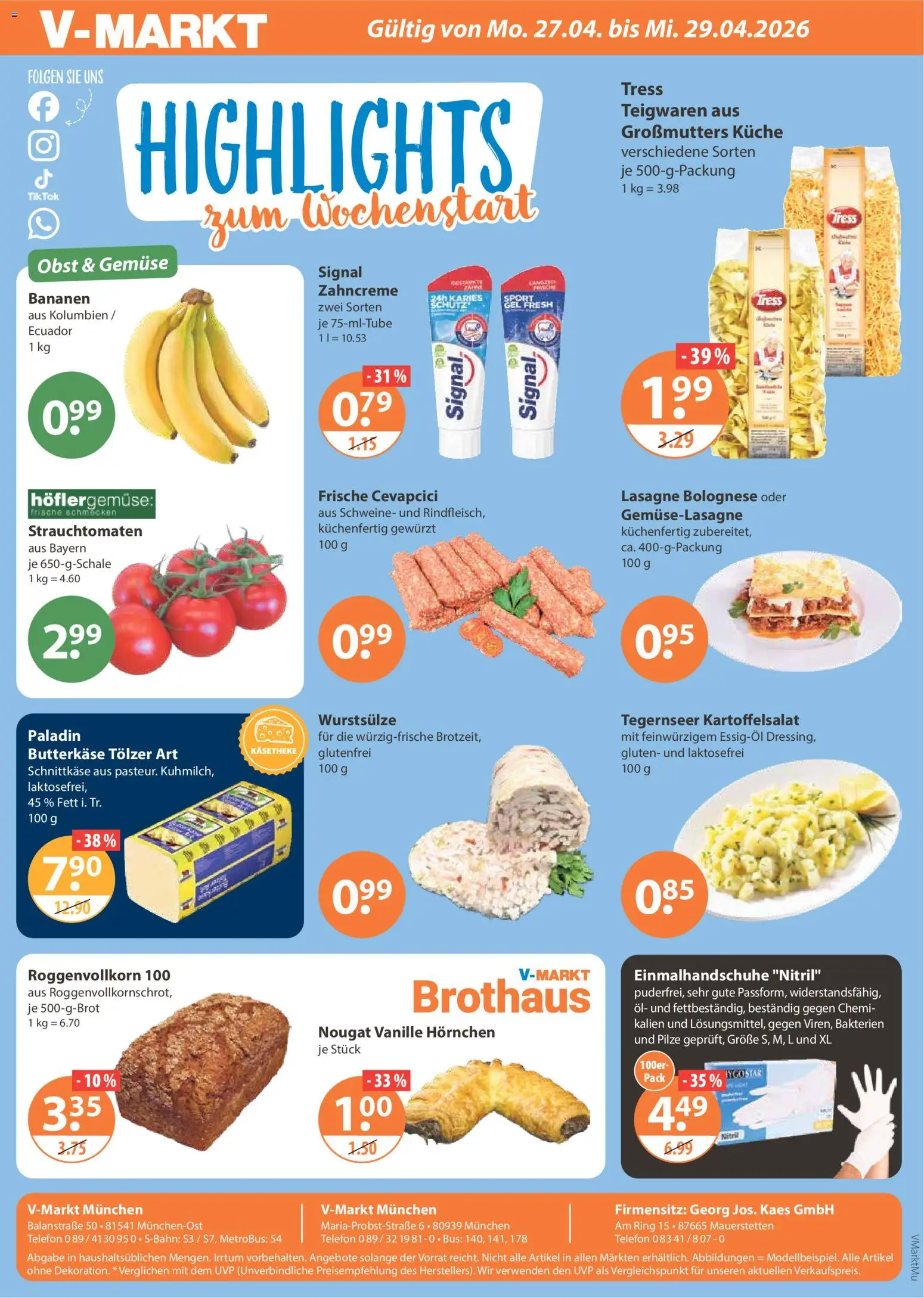 Vorschau von dem Prospekt des Geschäftes V-Markt, gültig ab dem 27.04.2026 - Telefon, Küche, Cevapcici, Lasagne, Gemüse, Bananen, Obst, Vanille