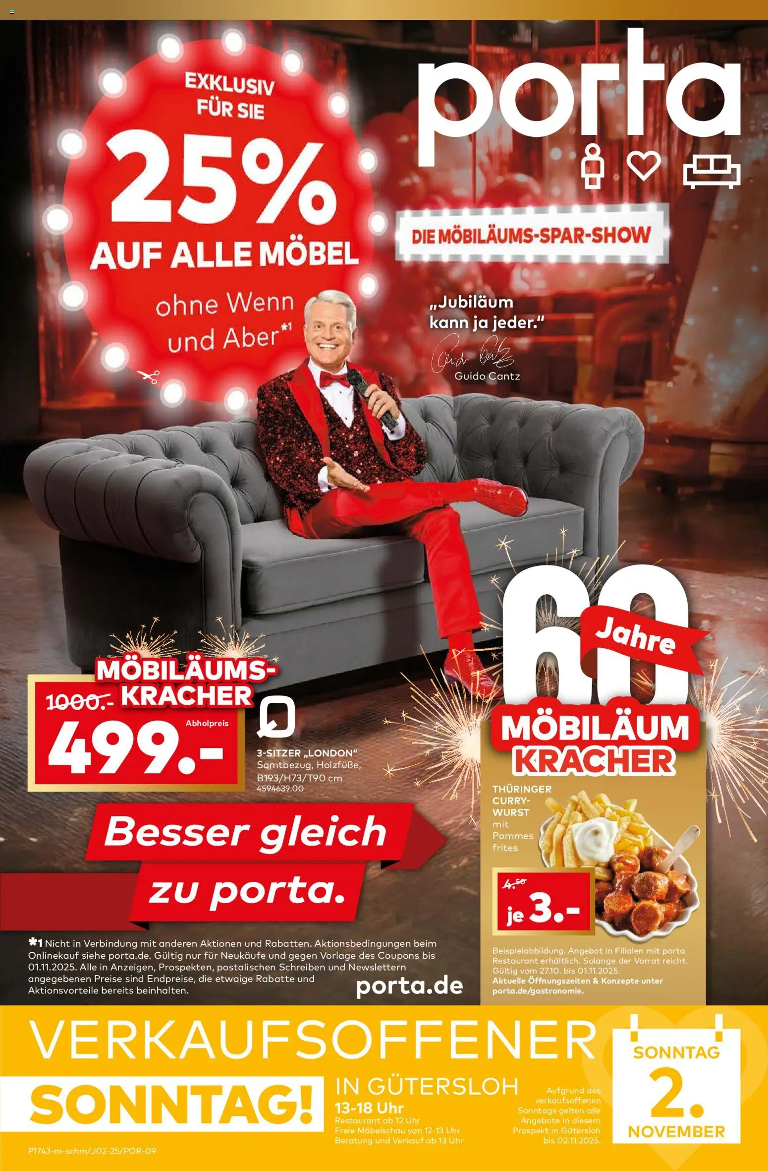 Porta! Möbiläums-Spar-Show mit Guido Cantz und 25% auf ALLE Möbel - Guetersloh (vom 27.10.2025 - 02.11.2025)