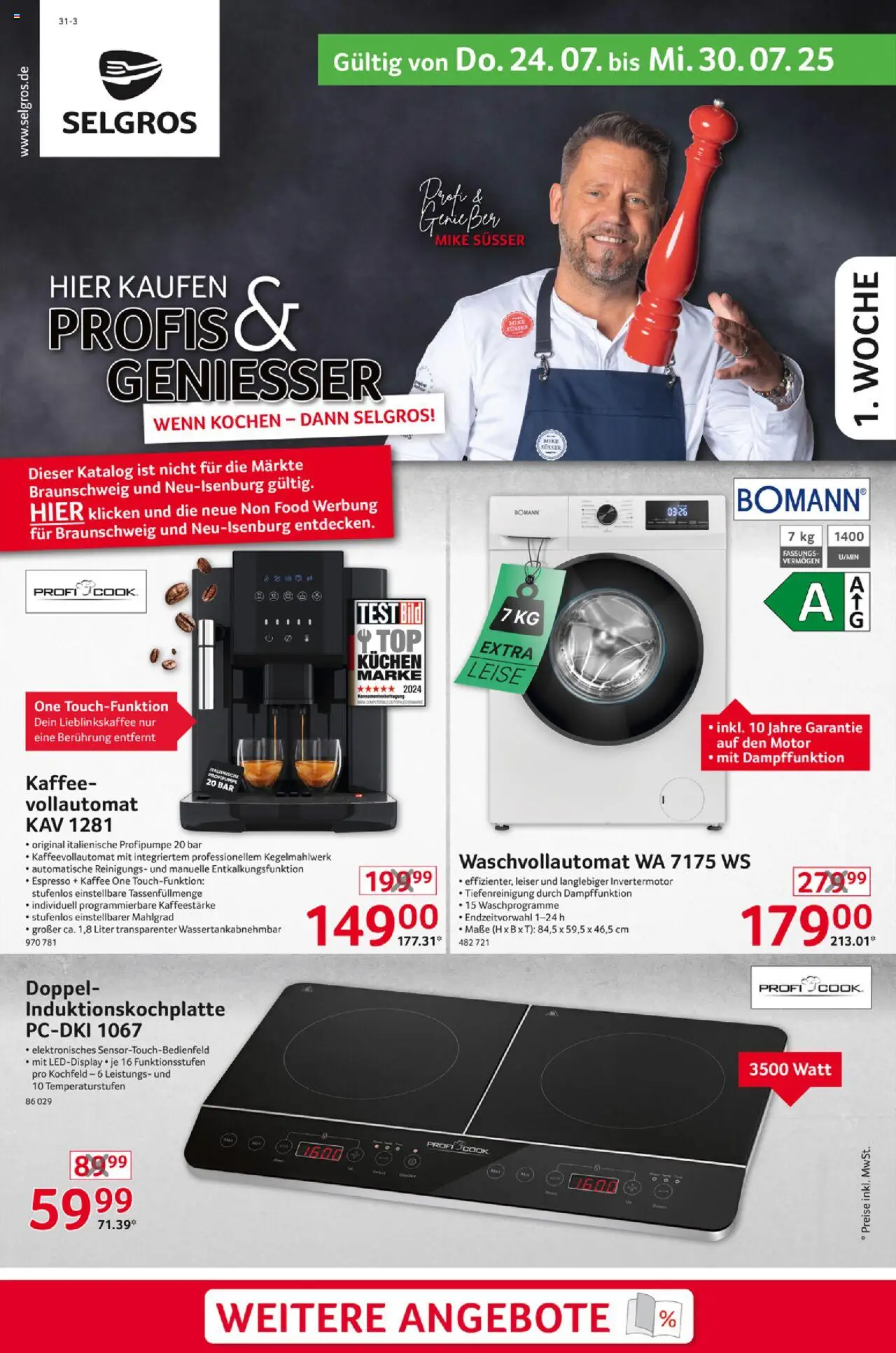 Selgros Non Food (vom 24.07.2025 - 30.07.2025) - Kaffee, Kaffeevollautomat, Kuchen, Top, Kochfeld