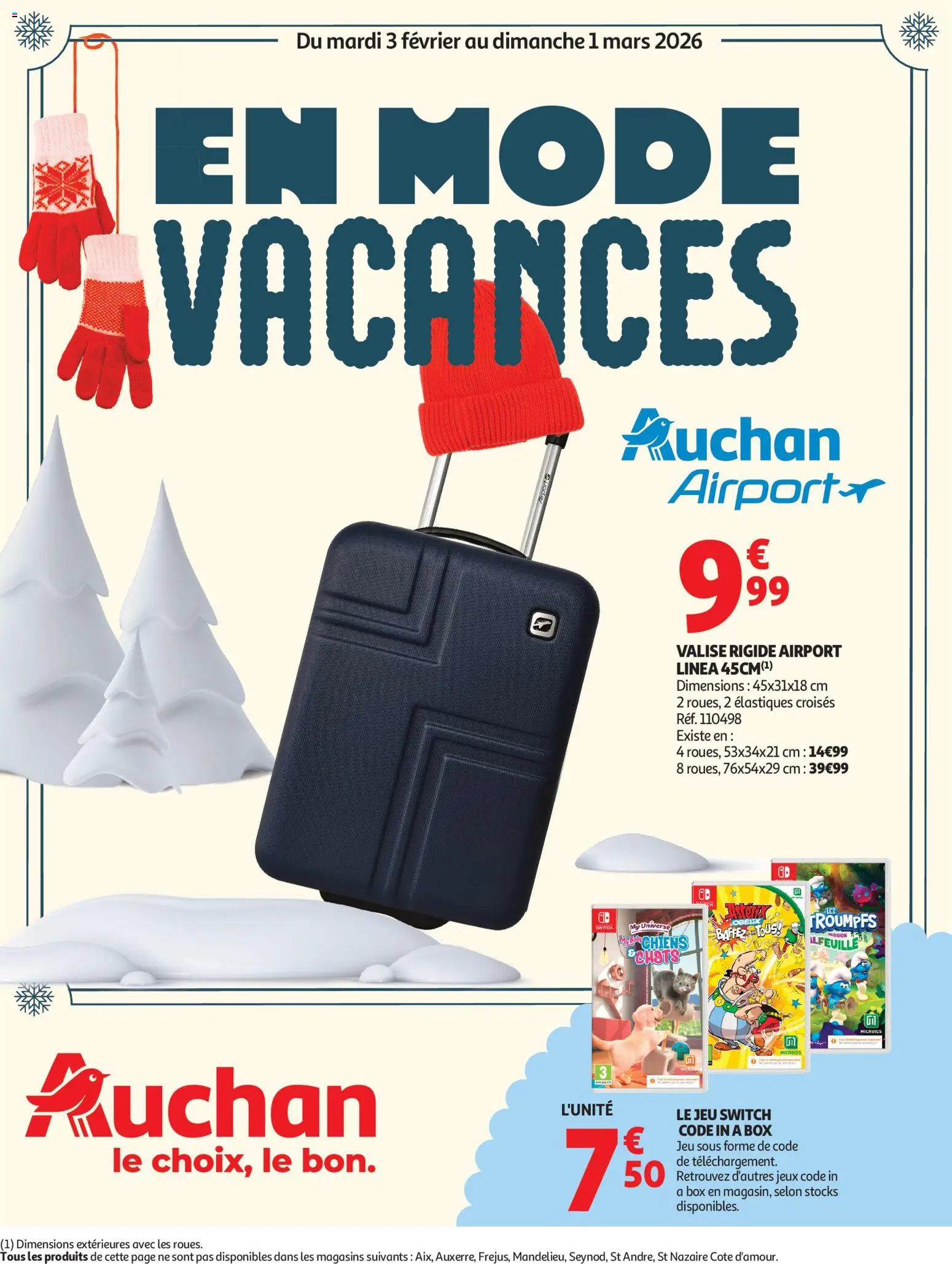 Prévisualisation de Valises et vacances du magasin Auchan formulaire valide 03/02/2026 - Jeux, Valise, Élastiques, Valise rigide