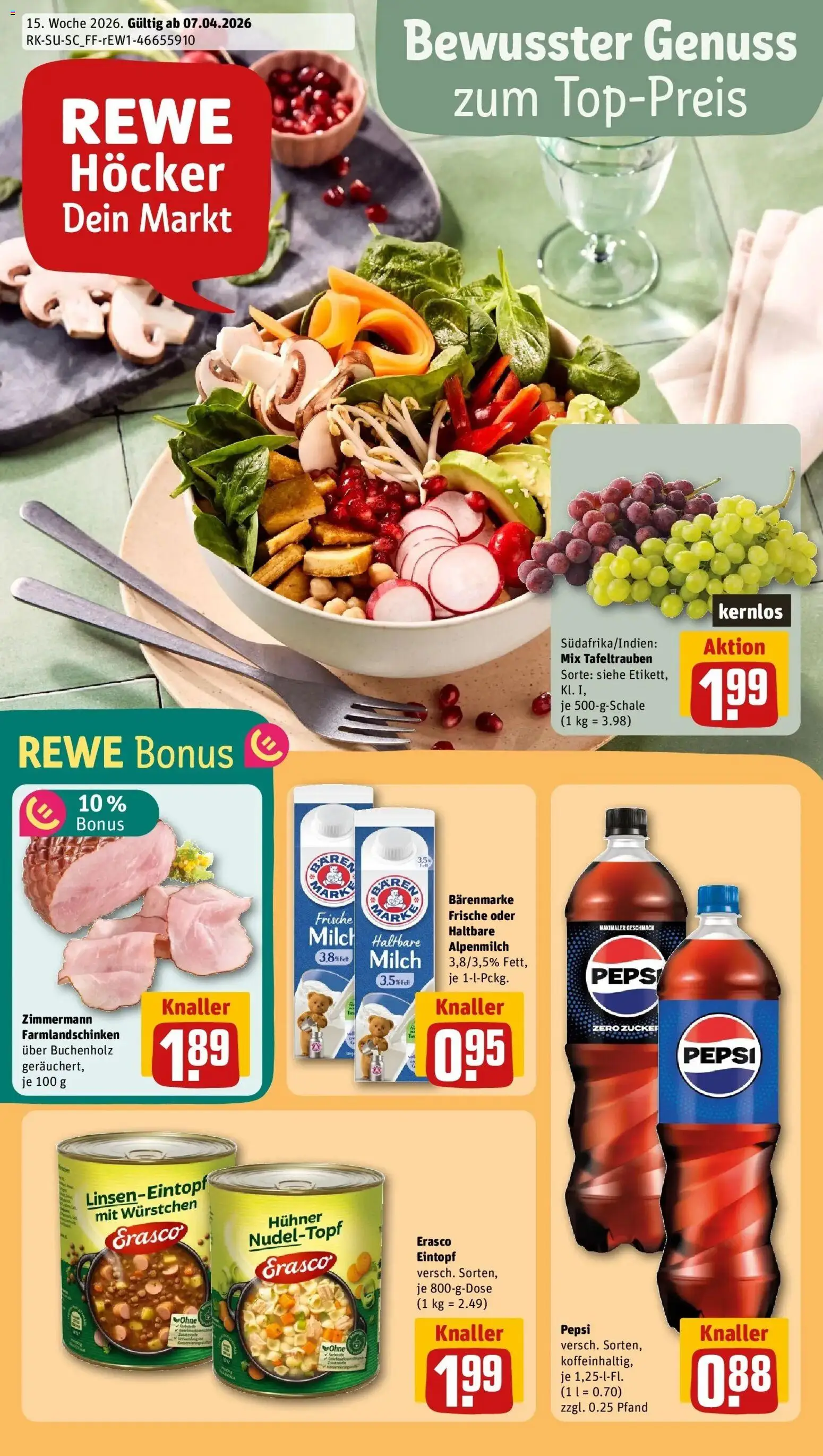 Vorschau von dem Prospekt des Geschäftes Rewe, gültig ab dem 05.04.2026 - Milch, Hocker, Zucker, Pepsi, Erasco