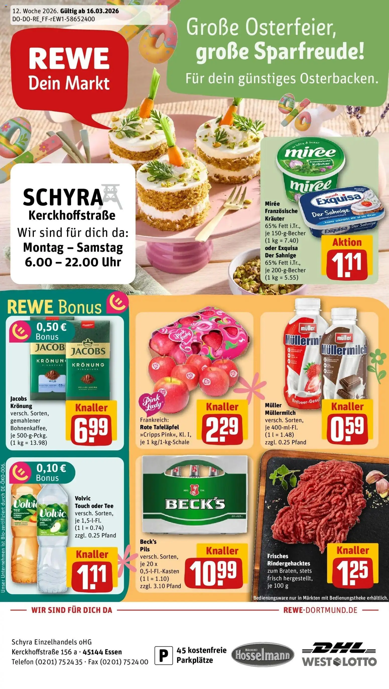 Vorschau von dem Prospekt des Geschäftes Rewe, gültig ab dem 15.03.2026 - Uhr, Telefon, Äpfel, Pfirsich, Müllermilch, Volvic, Exquisa, Volvic touch