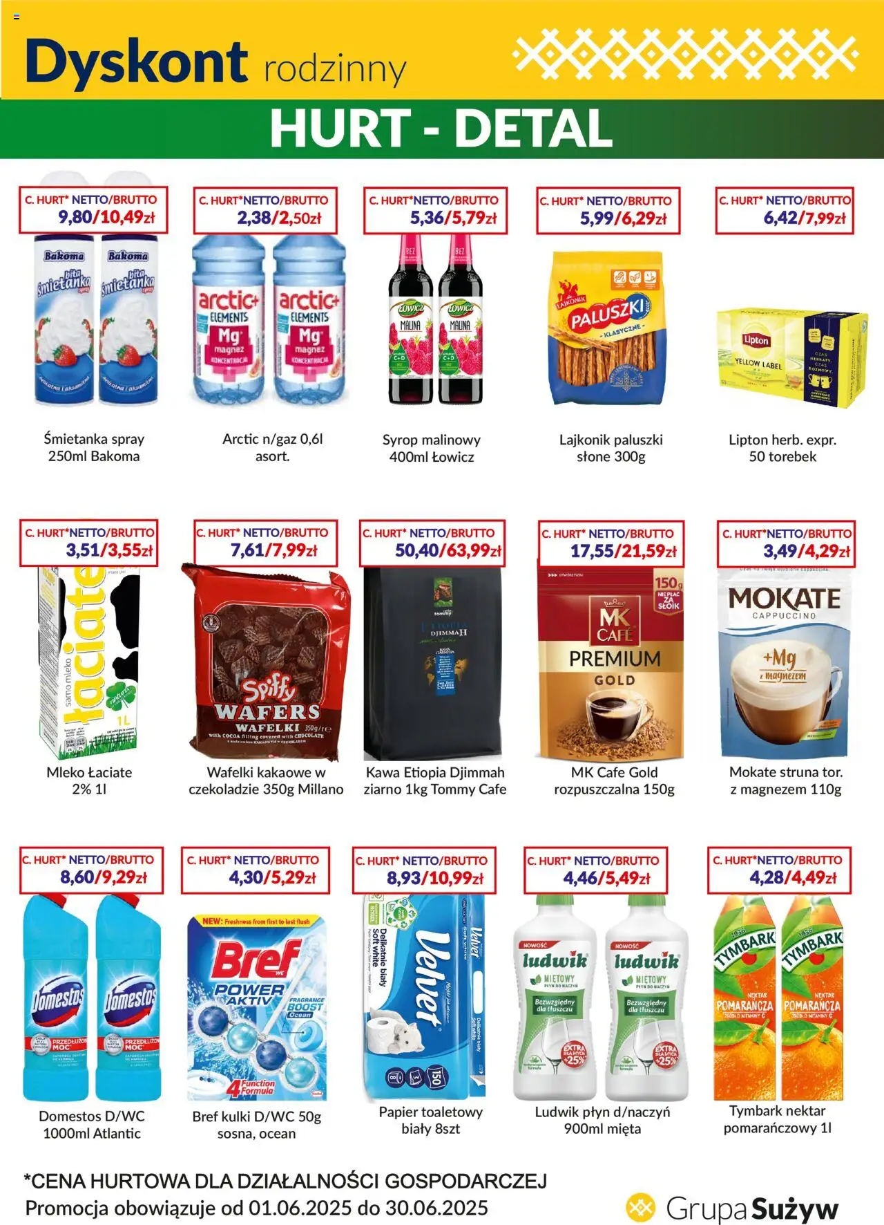 Sużyw Dyskont od 01.06.2025 - Nowa Gazetka - Numer strony 1 - Kawa, Pita, Tymbark, Domestos, Cleaner, Wafelki, Kawa Etiopia, Paluszki słone