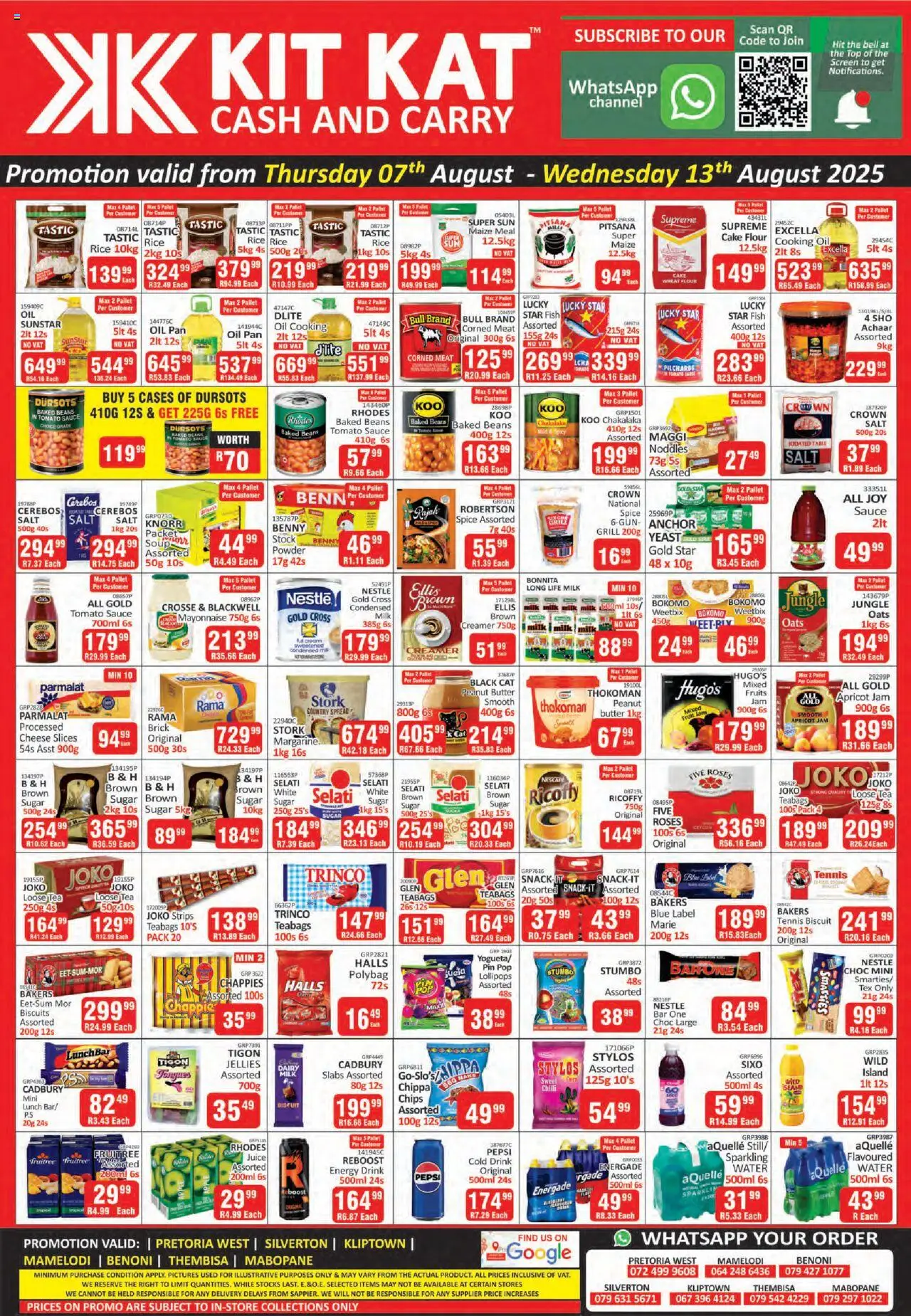 KIT KAT Cash & Carry Specials from 07/08 - 13/08/2025 > Promotions - Fish, Cheese, Rice, Flour, Maize meal, Stock, Tomato sauce, Baked beans