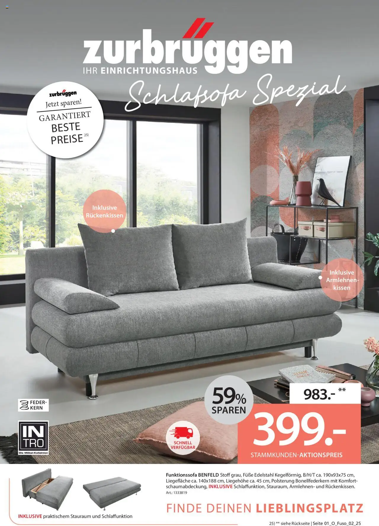 Zurbrüggen Schlafsofa Spezial (vom 03.07.2025 - 31.08.2025) - Schlafsofa, Kissen