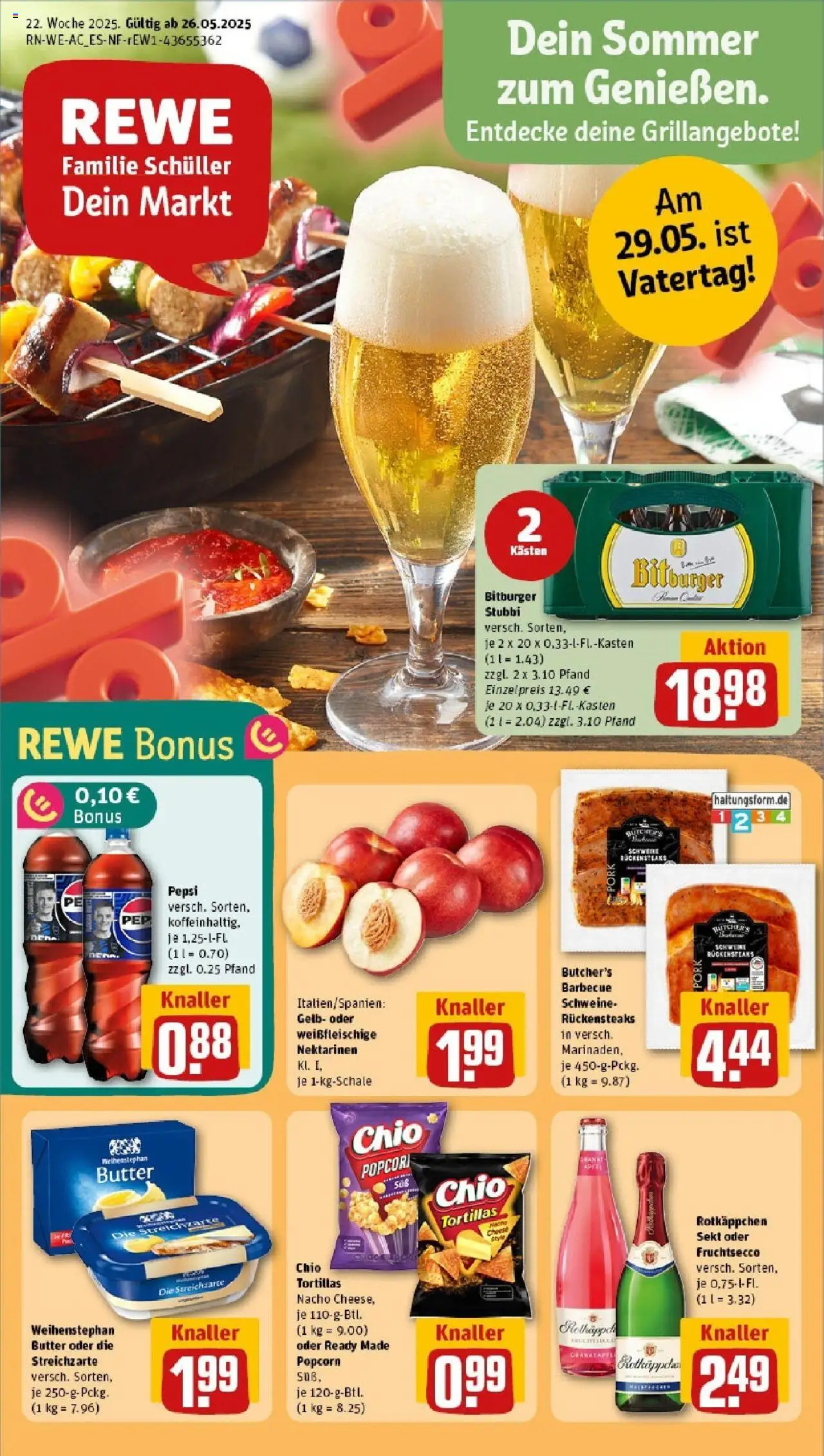 REWE Prospekt ab 25.05.2025 nächste Woche - Prospekt Eschweiler - Chips, Rotkäppchen, Nektarinen, Sekt, Bitburger, Fruchtsecco, Chio tortillas, Rotkappchen sekt