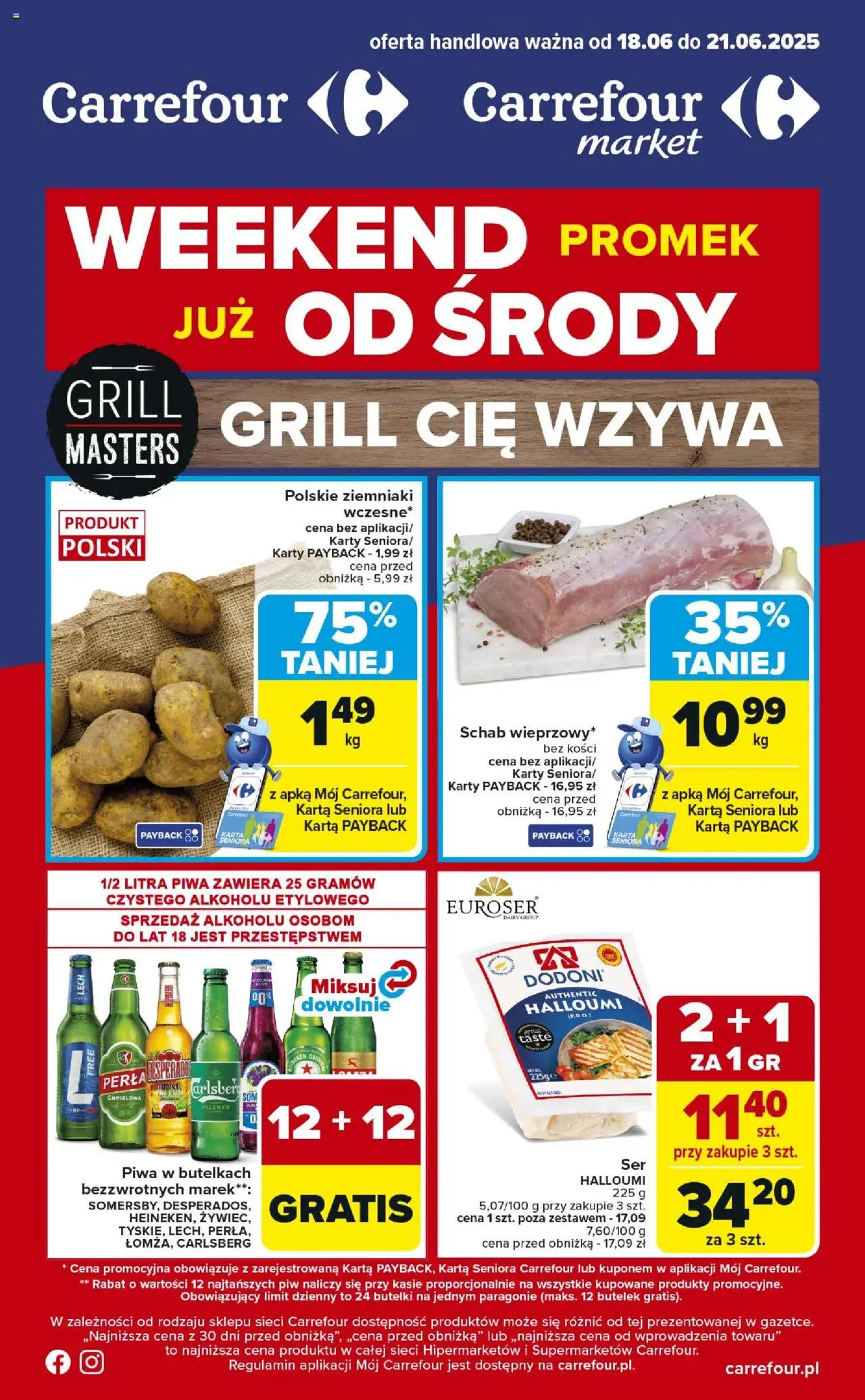 Carrefour Weekend promek już od środy od 18.06.2025 - Nowa Gazetka - Numer strony 1 - Ser, Ziemniaki, Grill, Halloumi, Schab, Karta, Ser halloumi, Carlsberg