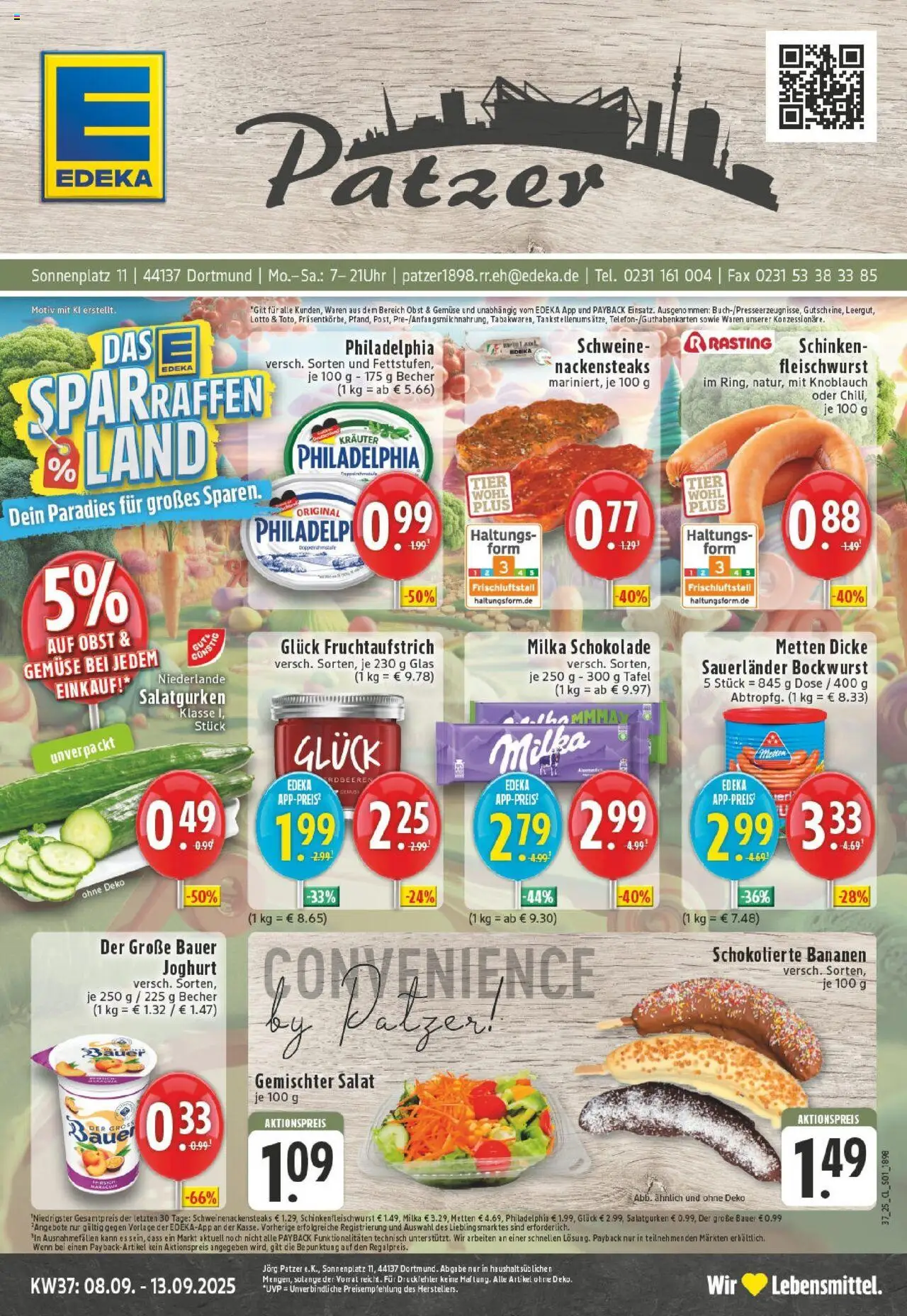 EDEKA Prospekt ab 07.09.2025 - Prospekt Dortmund Online - Gemüse, Salat, Milka schokolade, Obst, Milka, Bockwurst, Bauer joghurt, Dicke sauerlander bockwurst