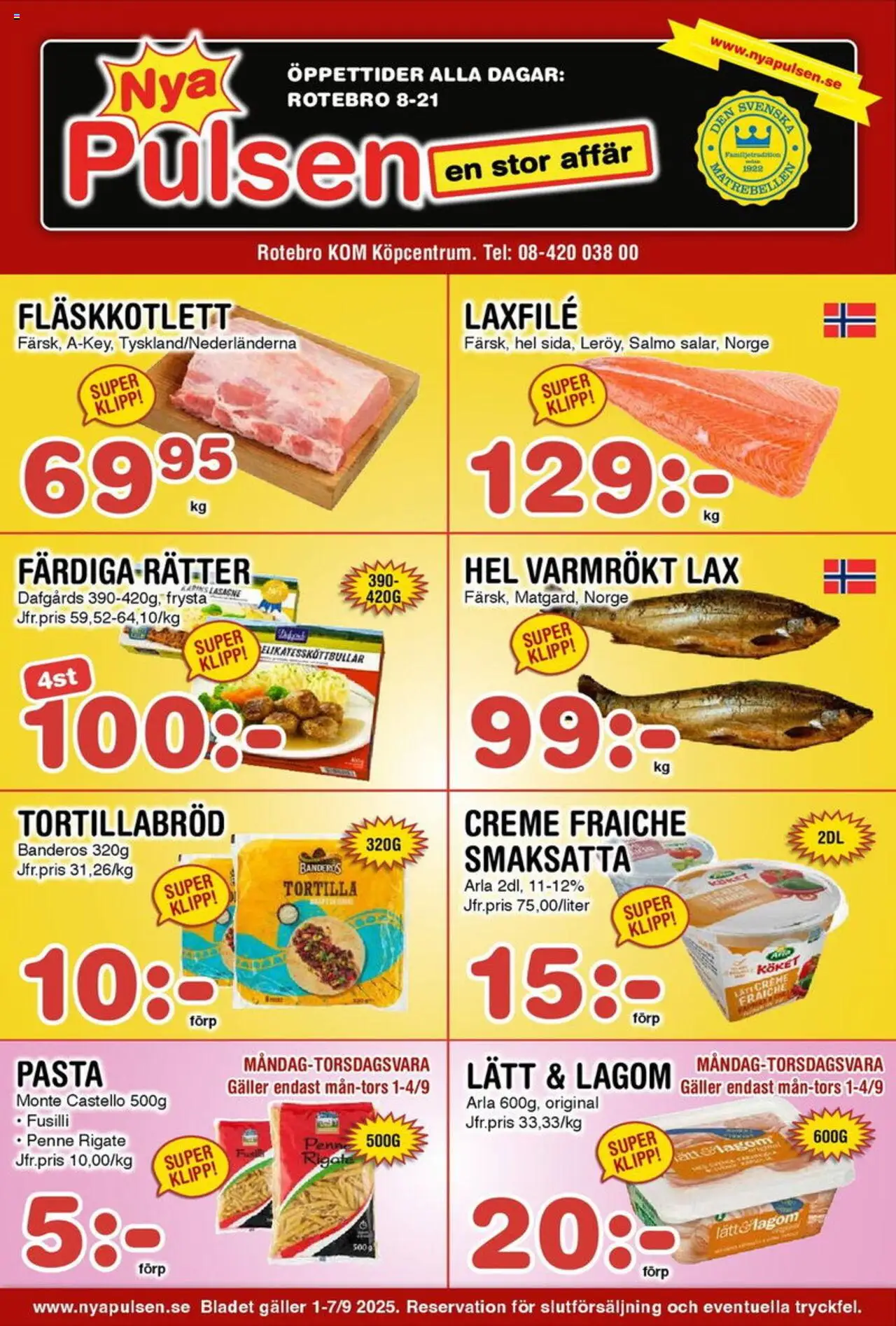 Aktuella reklamblad Nya Pulsen är giltig 01/09 2025 > Veckans Erbjudanden gäller från 01/09/2025 till 07/09/2025 sidnummer 1