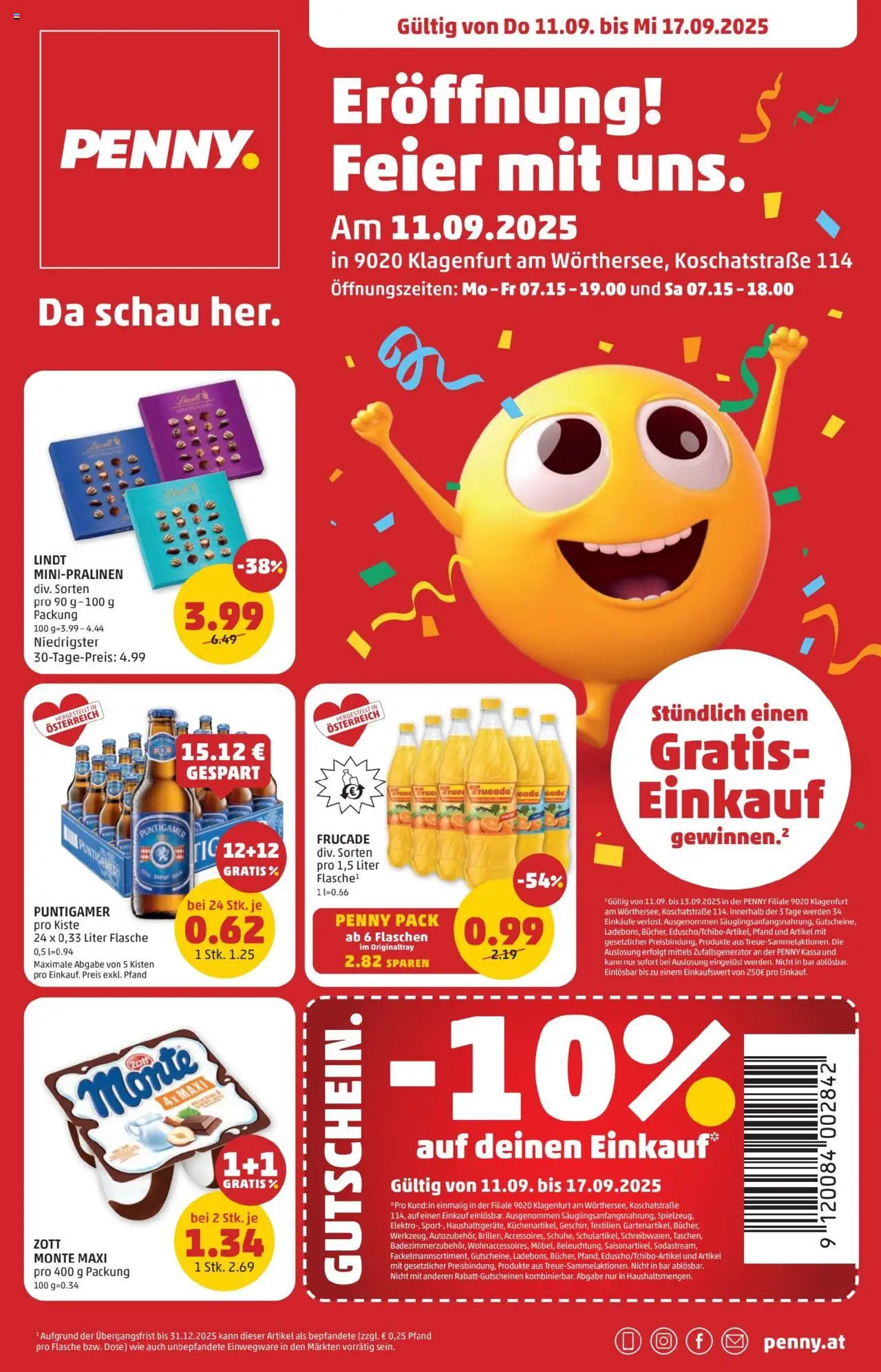  PENNY Flugblatt 11.09.2025 - Angebote "Eröffnung in 9020 Klagenfurt am Wörthersee" - Seite 1