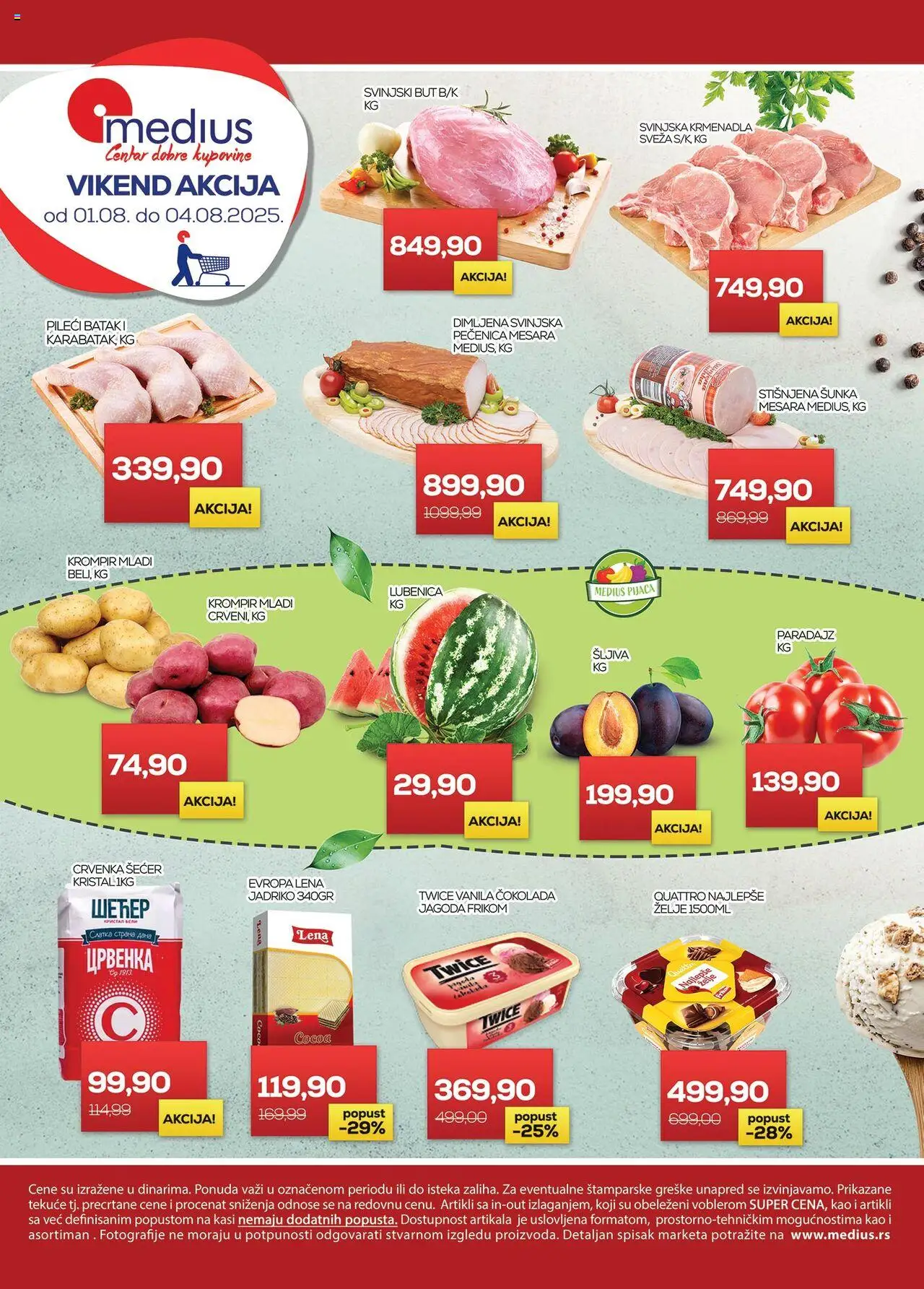 Medius katalog važi od 01.08.2025 - stranica 1 - Paradajz, Lubenica, Krompir, Čokolada, Šećer, Šunka, Svinjski but, Pečenica