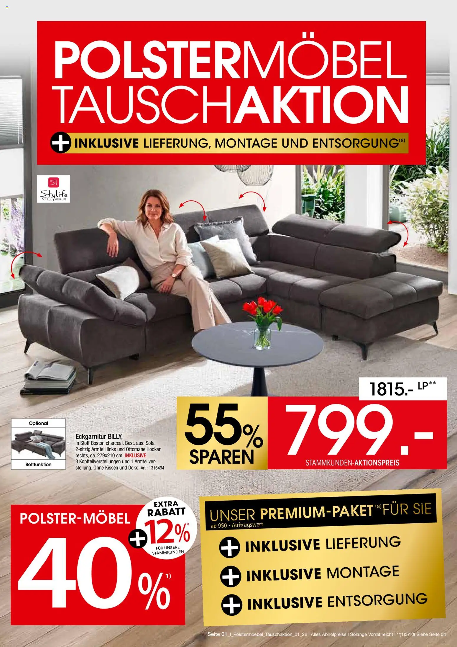Vorschau von dem Prospekt des Geschäftes Zurbrüggen, gültig ab dem 31.03.2026 - Sofa, Kissen, Hocker
