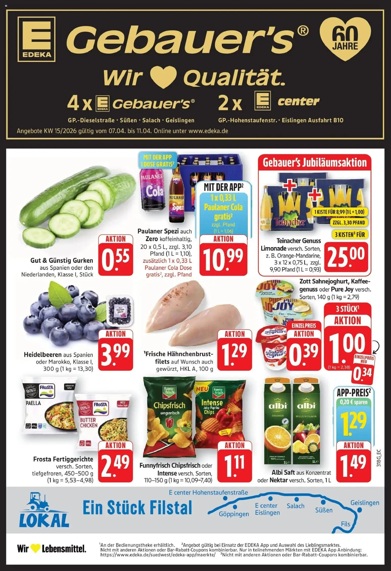 Vorschau von dem Prospekt des Geschäftes E center, gültig ab dem 05.04.2026 - Joghurt, Heidelbeeren, Paprika, Sahne, Funny frisch, Saft, Fertiggerichte, Hahnchenbrust