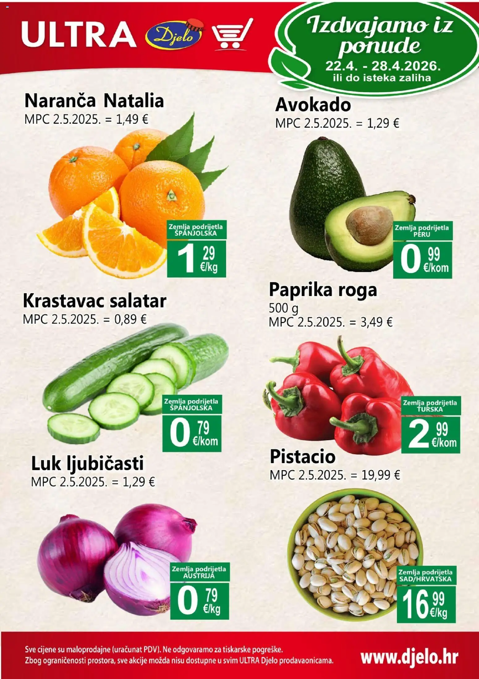 Pregled letka Djelo Katalog trgovine Djelo vrijedi od 22.04.2026