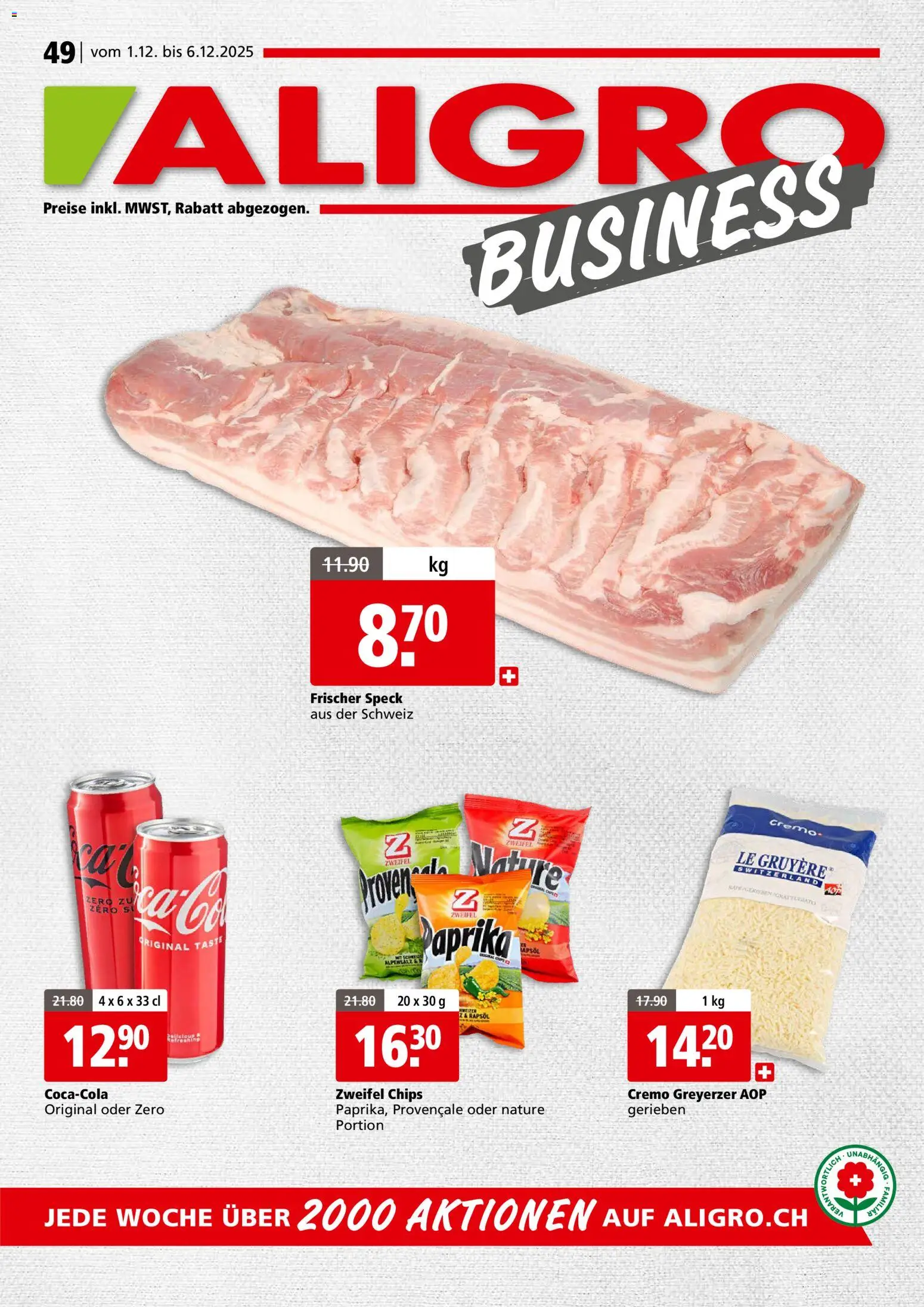 Vorschau des Merkblatts Aktionen Business Chavannes, Matran, Genf, Sitten vom Shop Aligro gültig von 01.12.2025 bis 06.12.2025