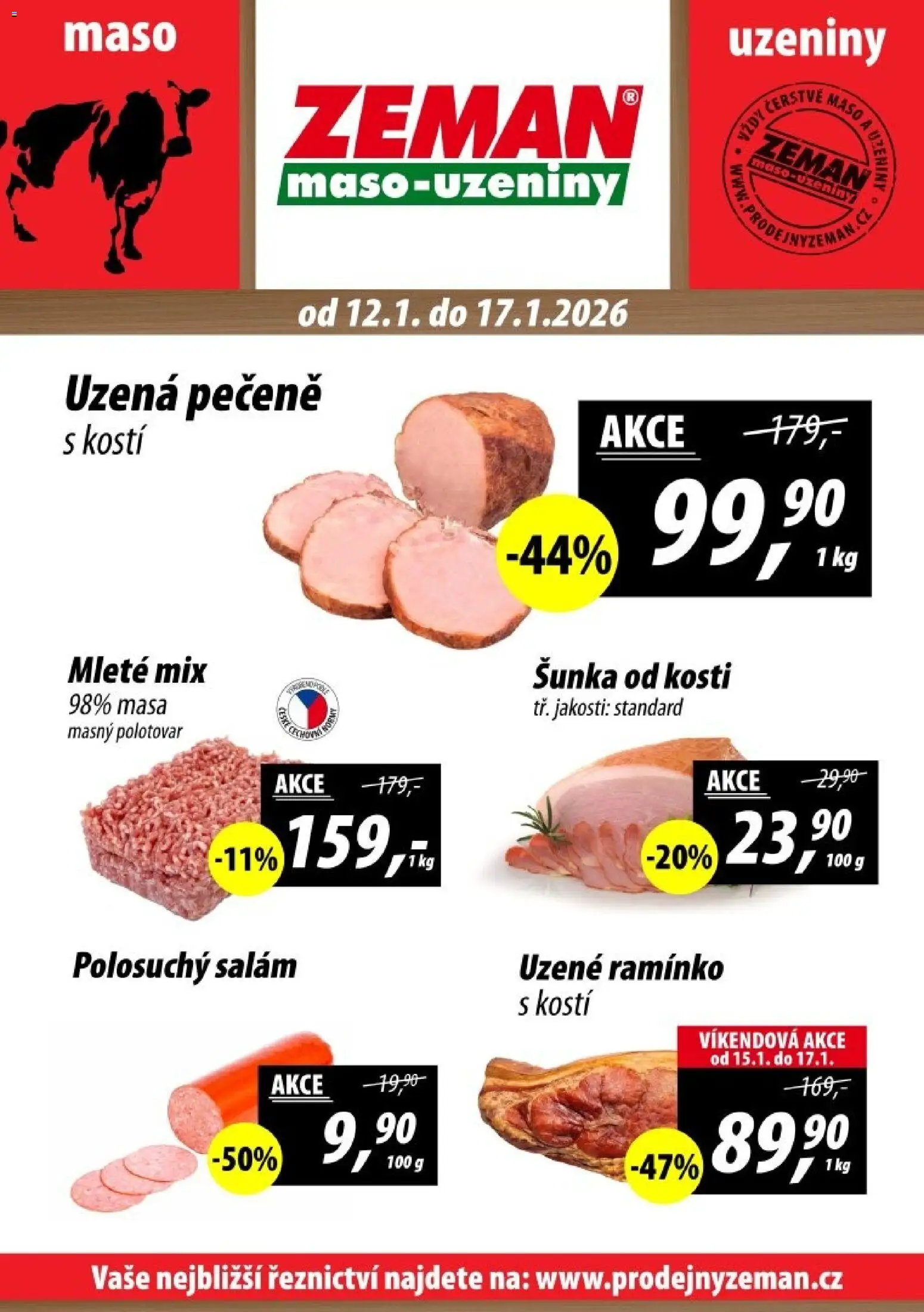 Náhled nabídky: Prodejny Zeman Leták - Plzeň platný od 12.01.2026 - Maso, Šunka, Salám, Uzeniny, Šunka od kosti