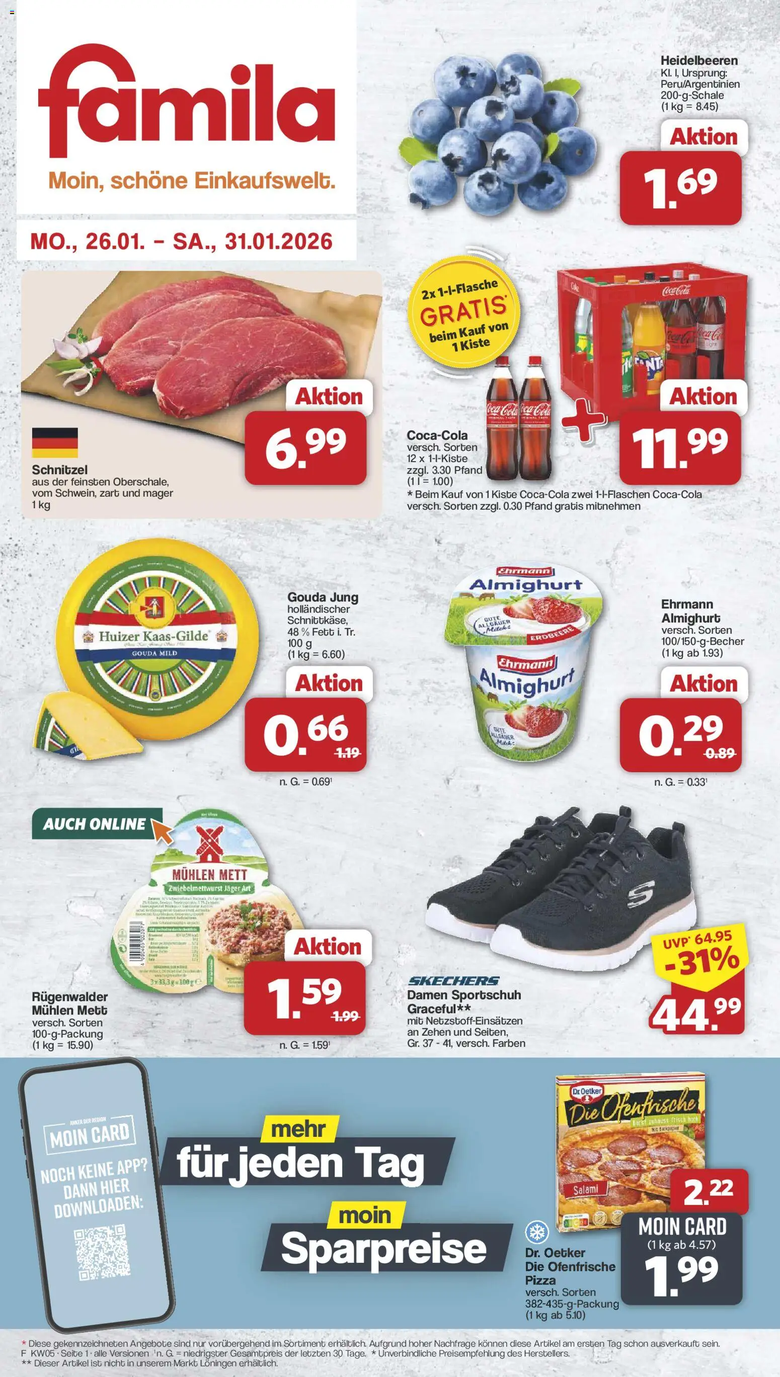 Vorschau von dem Prospekt des Geschäftes Famila Nordwest, gültig ab dem 26.01.2026 - Pizza, Schnitzel, Heidelbeeren, Salami, Gouda, Ofenfrische