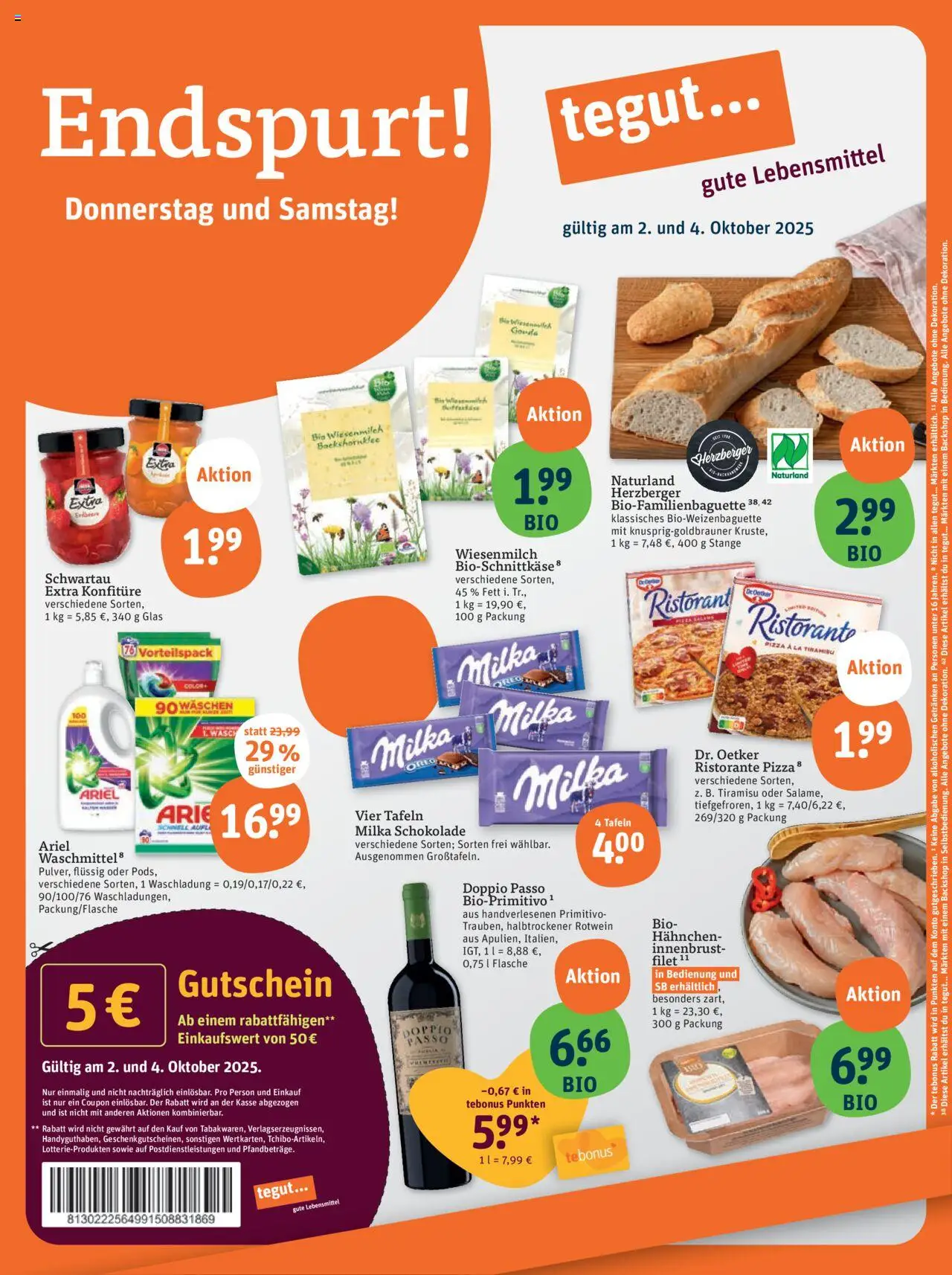 Tegut Prospekt (vom 29.09.2025 - 04.10.2025) - Pizza, Milka schokolade, Milka, Ristorante, Rotwein, Doppio Passo, Hahnchen, Schwartau extra
