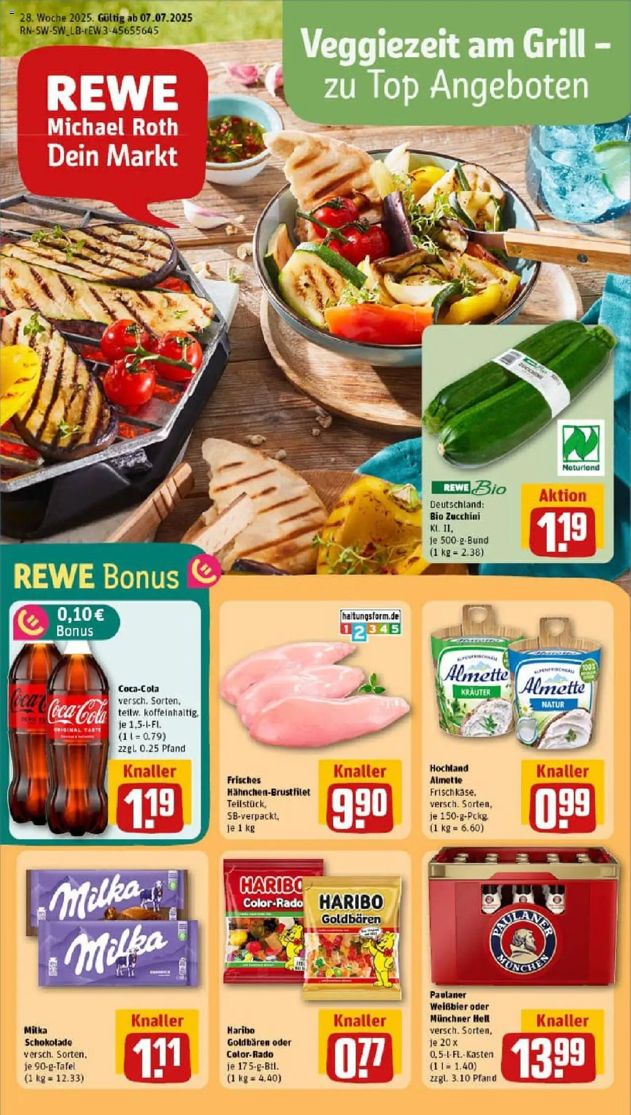 Vorschau von dem Prospekt des Geschäftes Rewe, gültig ab dem 07.07.2025 - Coca cola, Haribo, Zucchini, Cola, Top, Milka schokolade, Milka, Paulaner