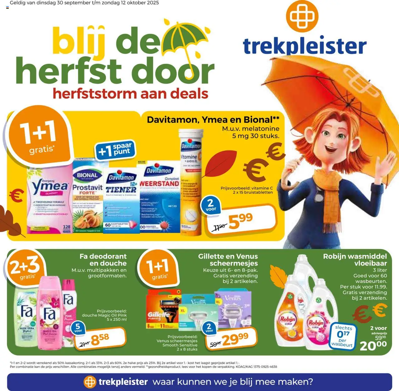 Trekpleister shop Folder geldig vanaf 29-09-2025 - Paginanummer 1 - Douche, Vitamine C, Deodorant, Wasmiddel, Robijn, Kan, Bruistabletten