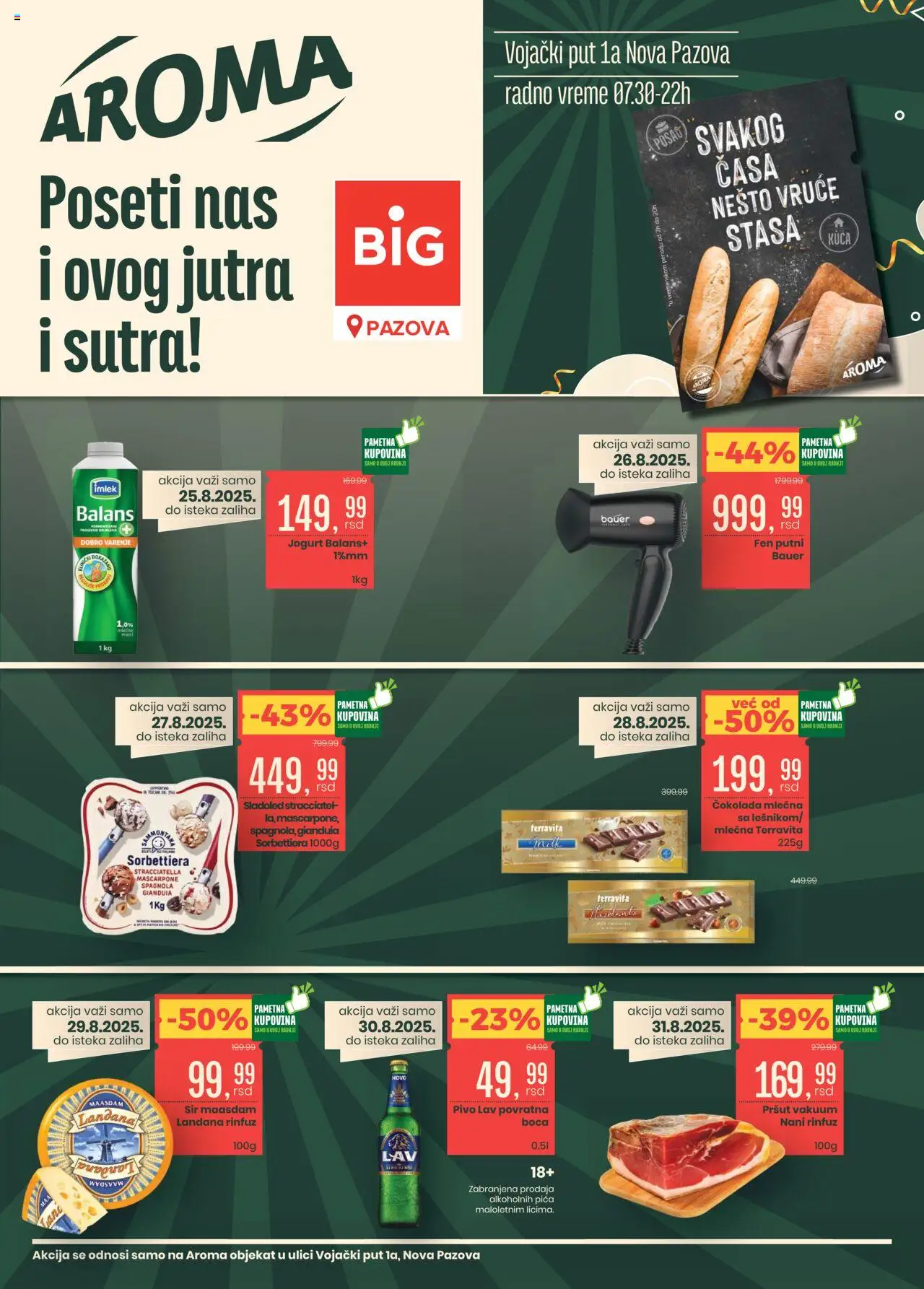 Aroma Market katalog važi od 25.08.2025 - stranica 1 - Sladoled, Pica, Pivo, Čokolada, Mascarpone, Sir, Jogurt, Fen