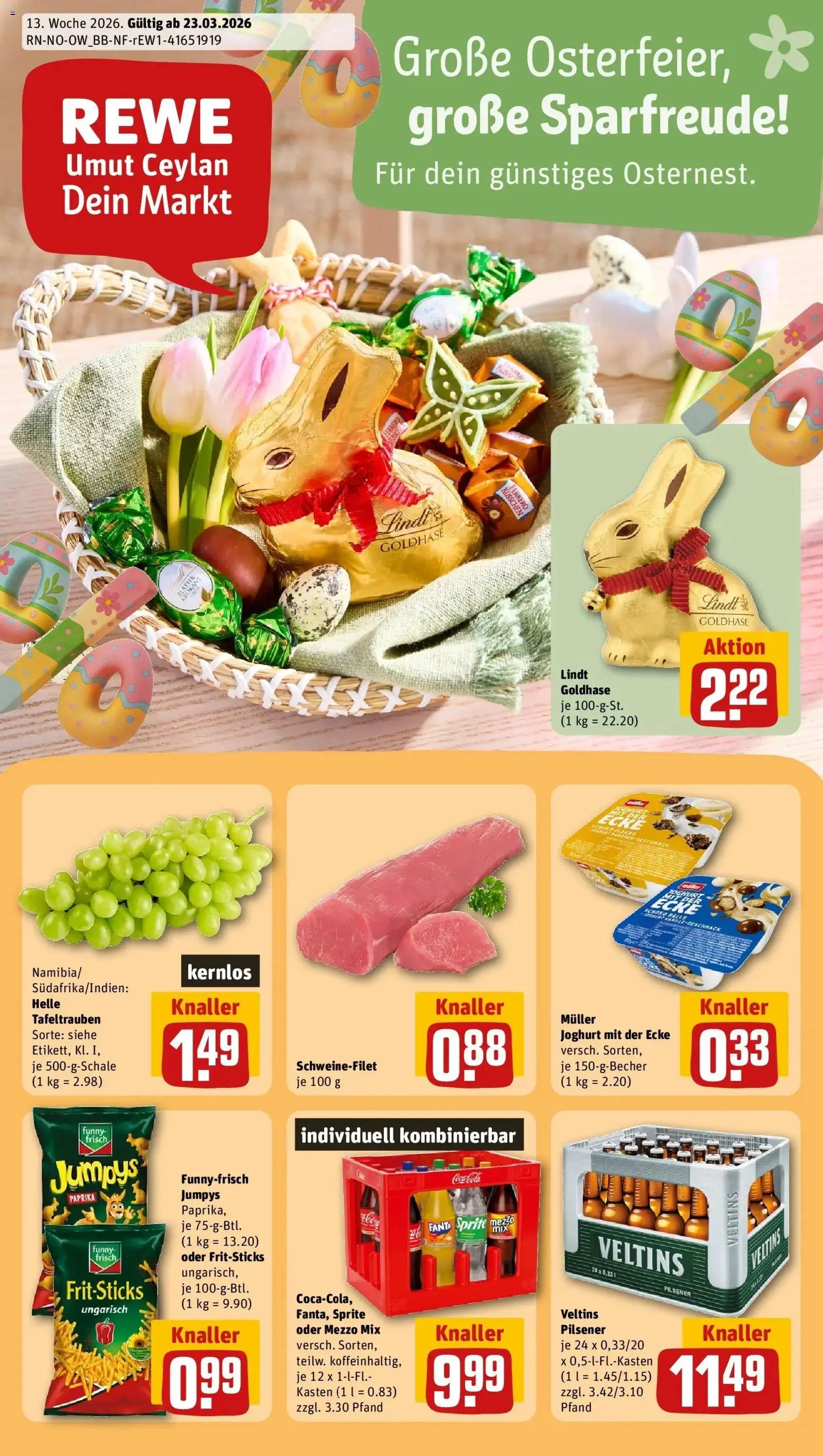 Vorschau von dem Prospekt des Geschäftes Rewe, gültig ab dem 23.03.2026 - Joghurt, Paprika, Schweinefilet, Fanta, Veltins, Sprite, Mezzo mix, Oder mezzo mix