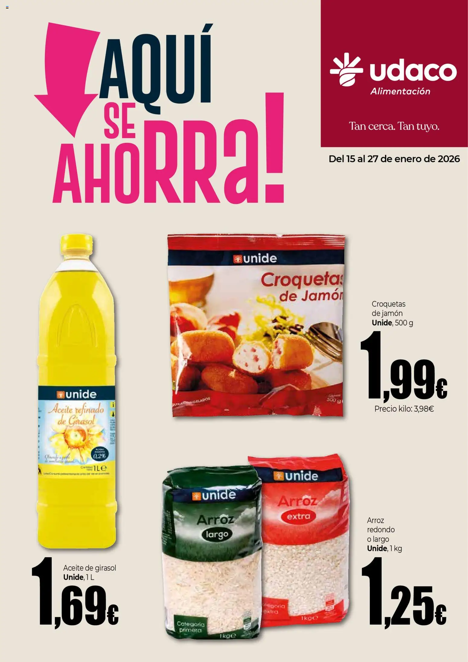 Vista previa del folleto de la tienda Unide válido desde el 15/01/2026 - Arroz, Jamón, Croquetas, Aceite, Aceite de girasol