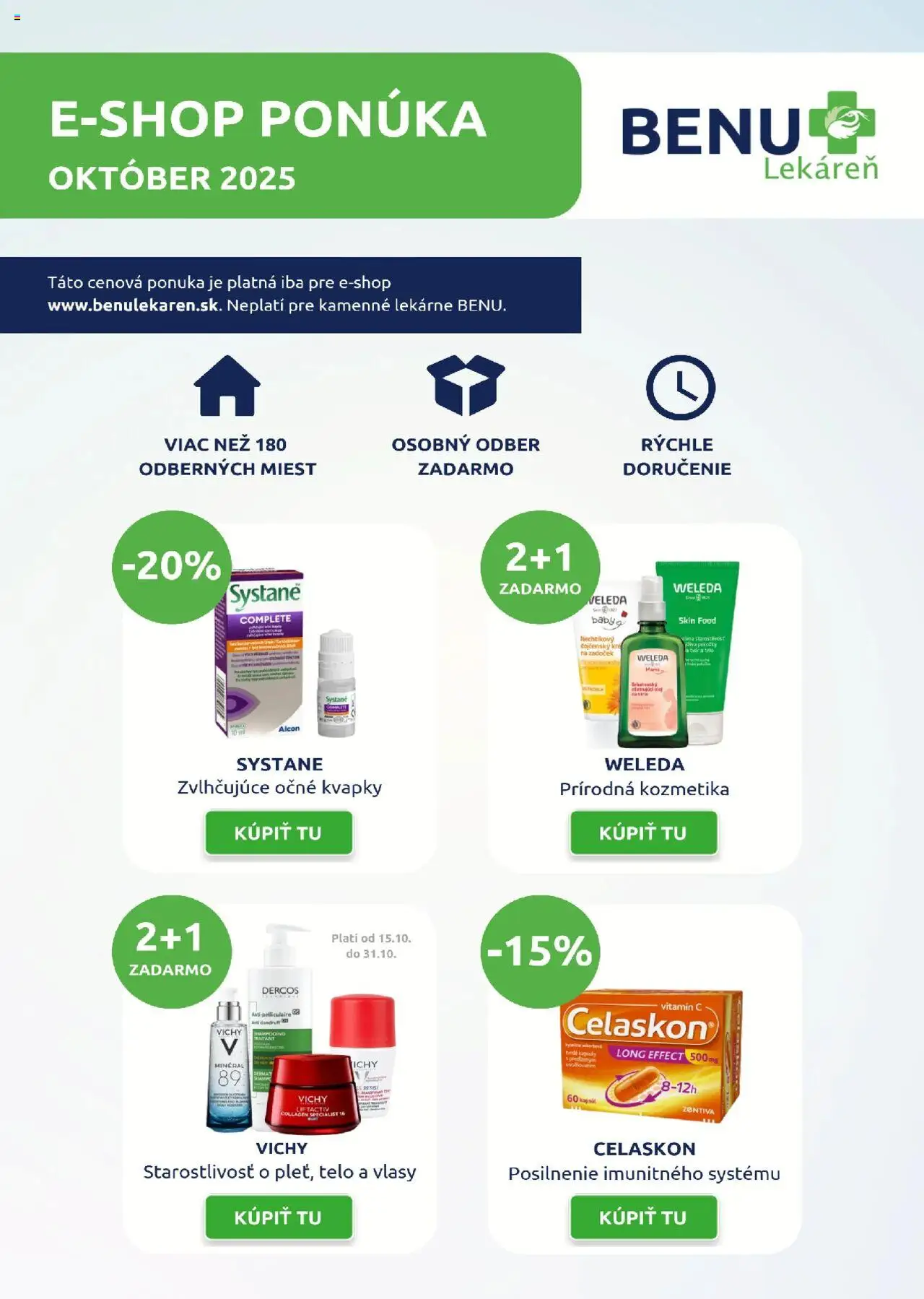 Náhľad BENU Lekáreň letáku platného od 01.10.2025 - Vichy, Weleda, Celaskon