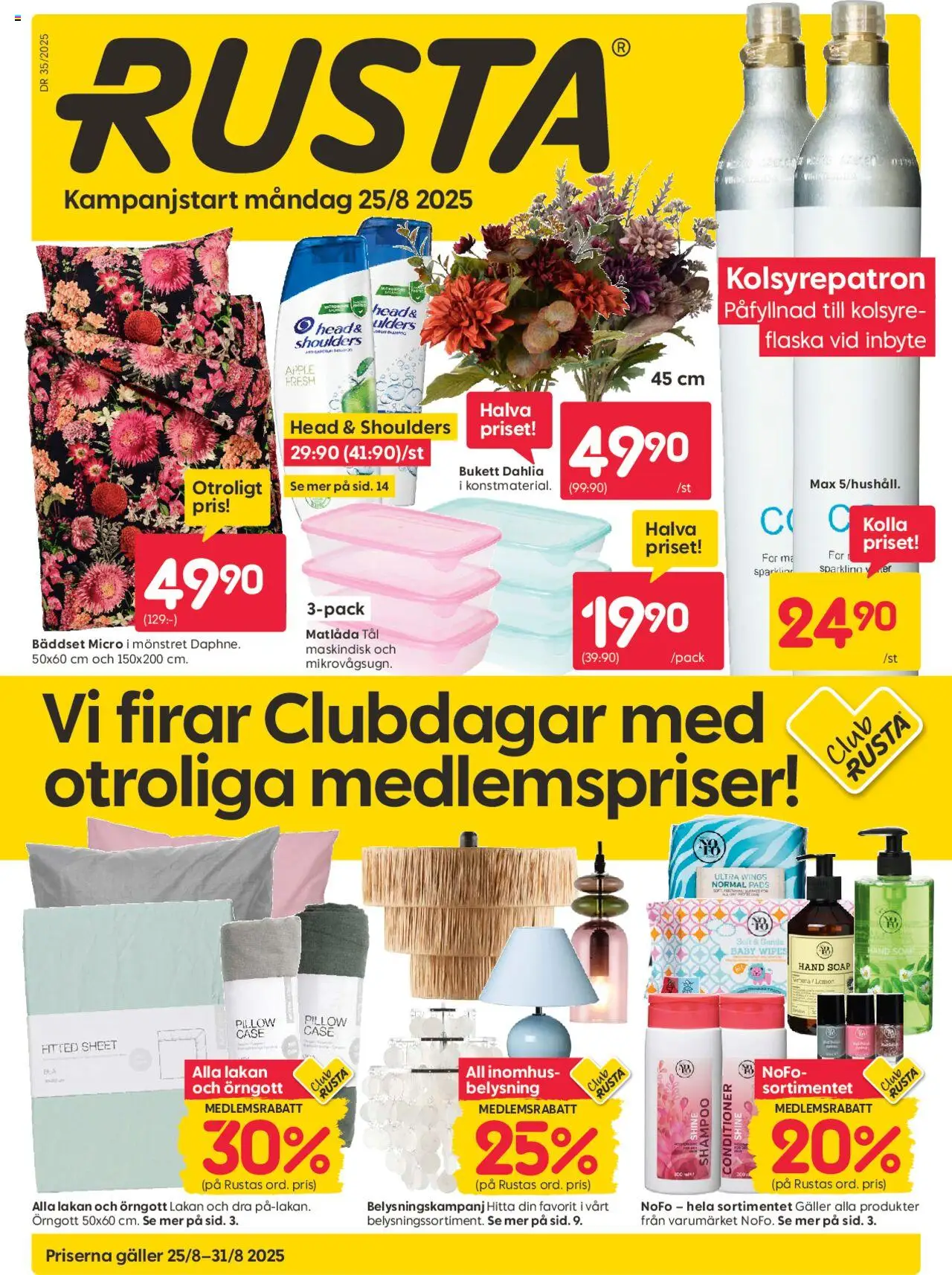 Aktuella reklamblad Rusta är giltig 25/08 2025 > Veckans Erbjudanden gäller från 25/08/2025 till 31/08/2025 sidnummer 1