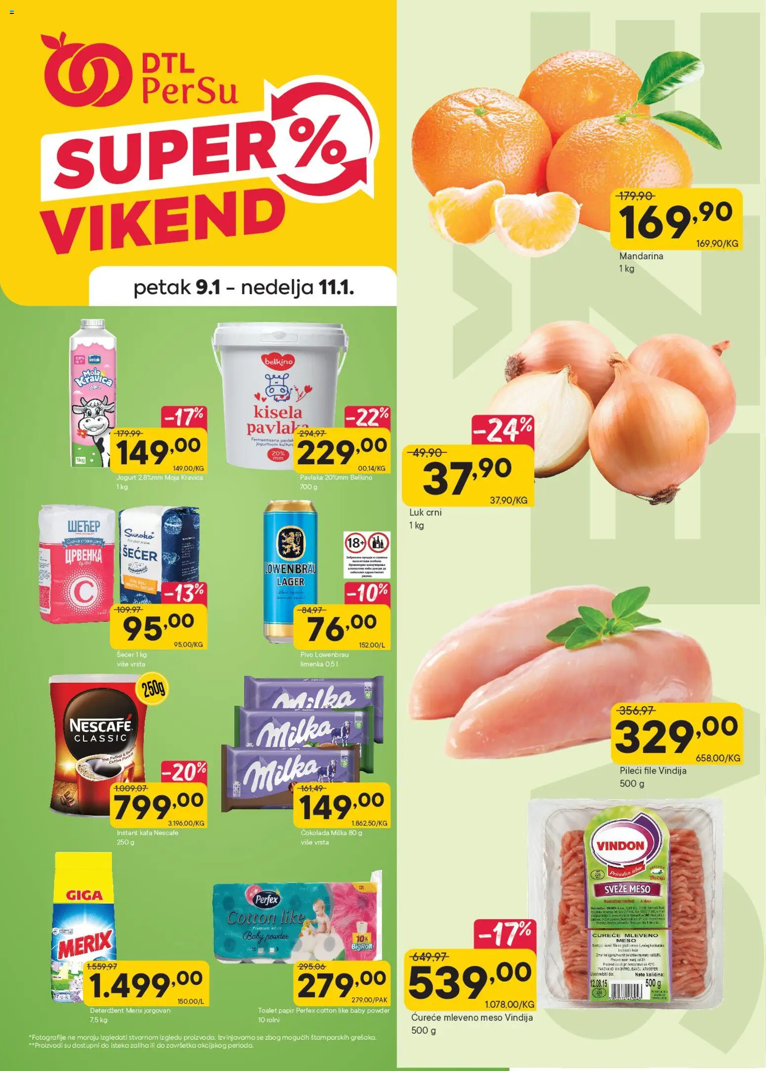 Pregled PerSu kataloga - važi od 09.01.2026 - Kafa, Mandarina, Milka, Šećer, Meso, Instant kafa, Deterdžent, Pileći file