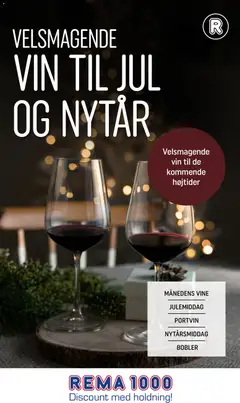 Eksempel på tilbudsavis Velsmagende vin til jul og nytår fra butik Rema 1000 gyldig fra 08/12/2025