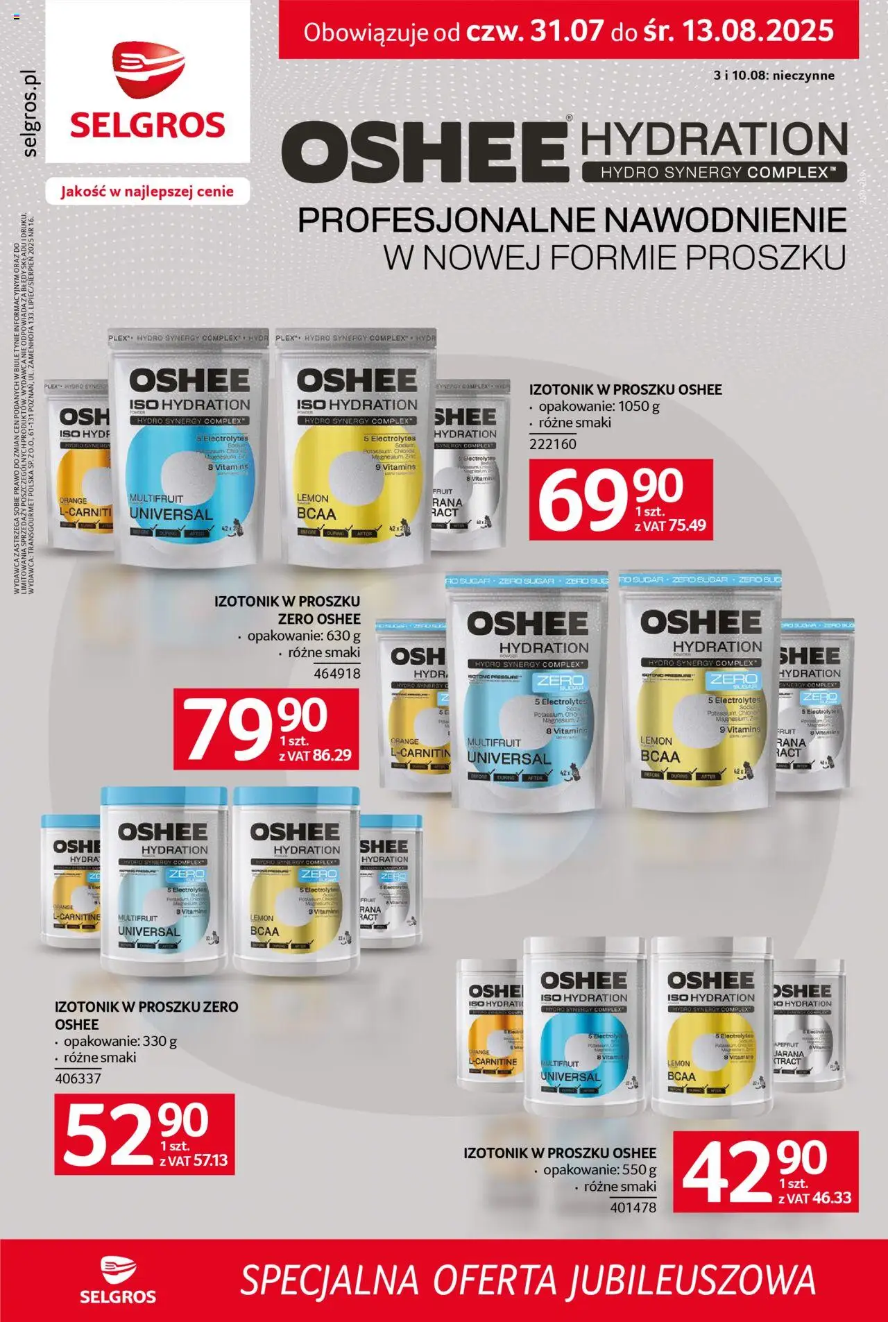 Selgros cash&carry Specjalna oferta jubileuszowa od 31.07.2025 - Nowa Gazetka - Numer strony 1 - Oshee